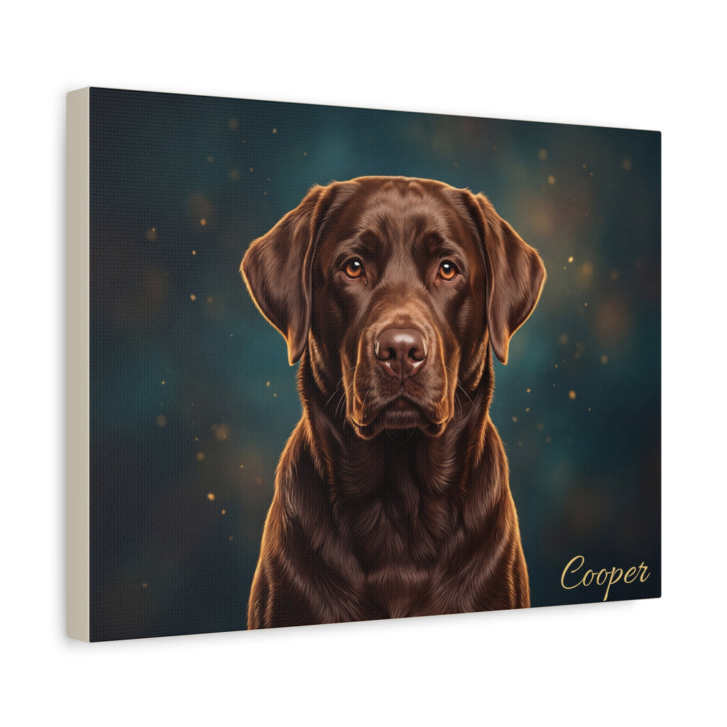 Chocolate Labrador Personalized Canvas | Golden Bokeh Wall Art