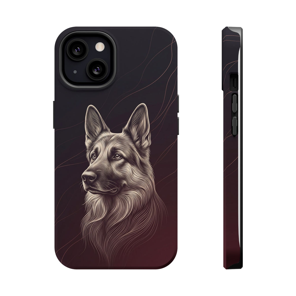 German Shepherd Phone Case | Burgundy Line Art — Tough Magnetic Case with Wireless Charging