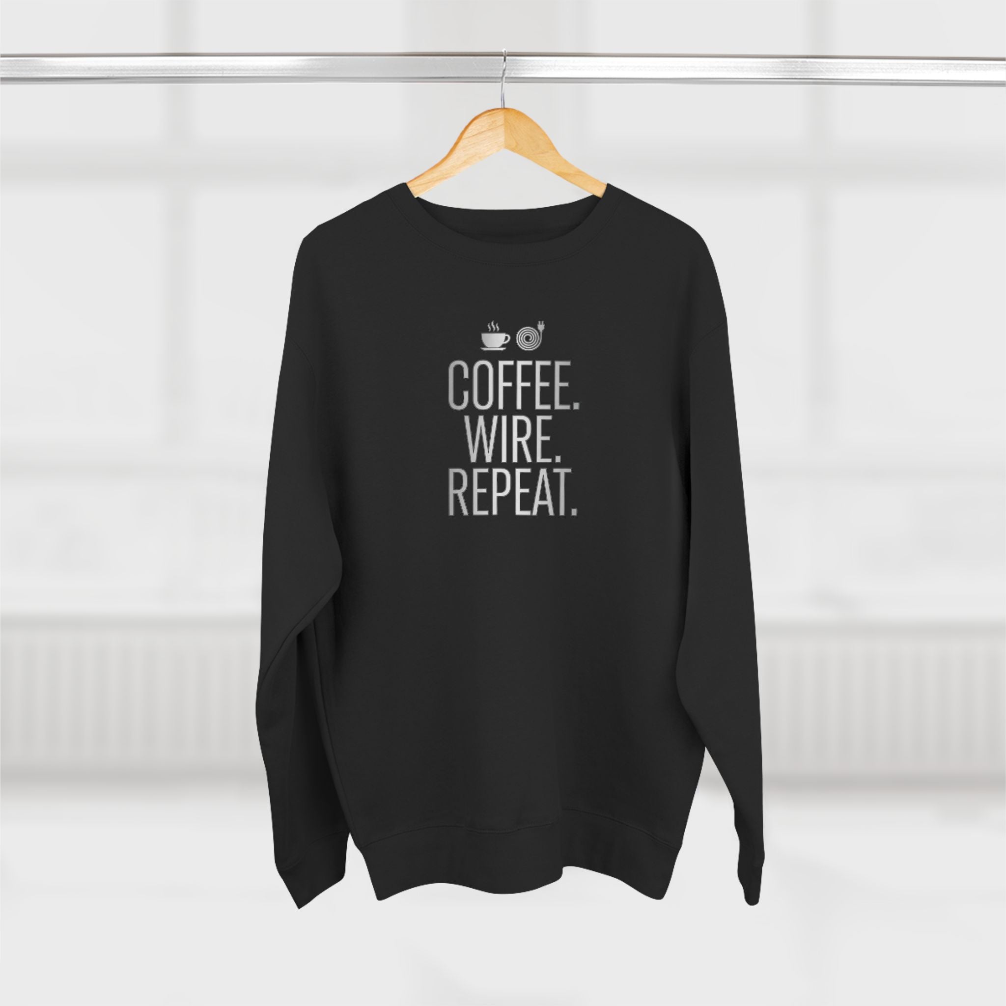 Coffee Wire Repeat Electrician Sweatshirt | Funny Electrician Gift Crewneck