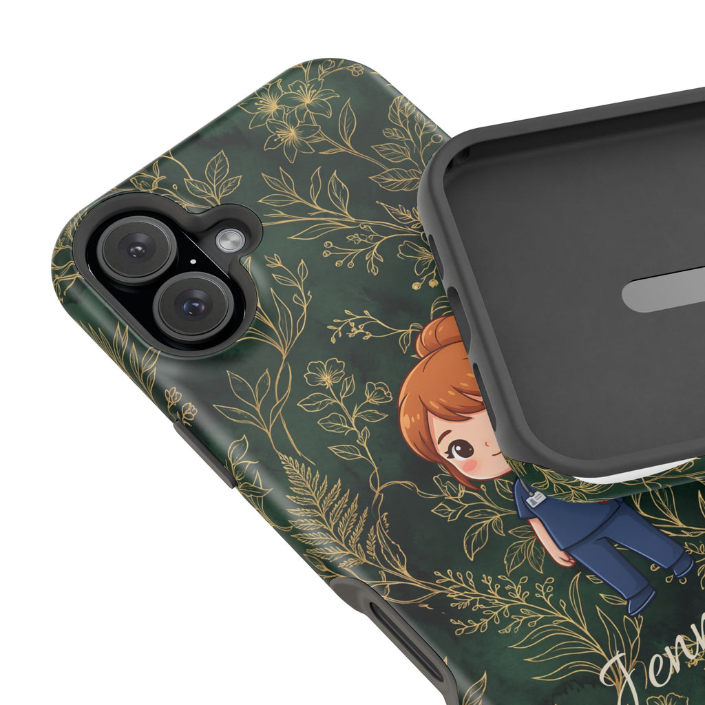 Personalized Nurse Botanical Phone Case — Impact-Resistant Wireless Charging Cover