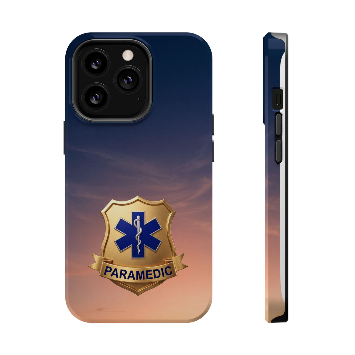 Gold Paramedic Badge Sunset Sky Phone Case — Magnetic Wireless Charging Cover