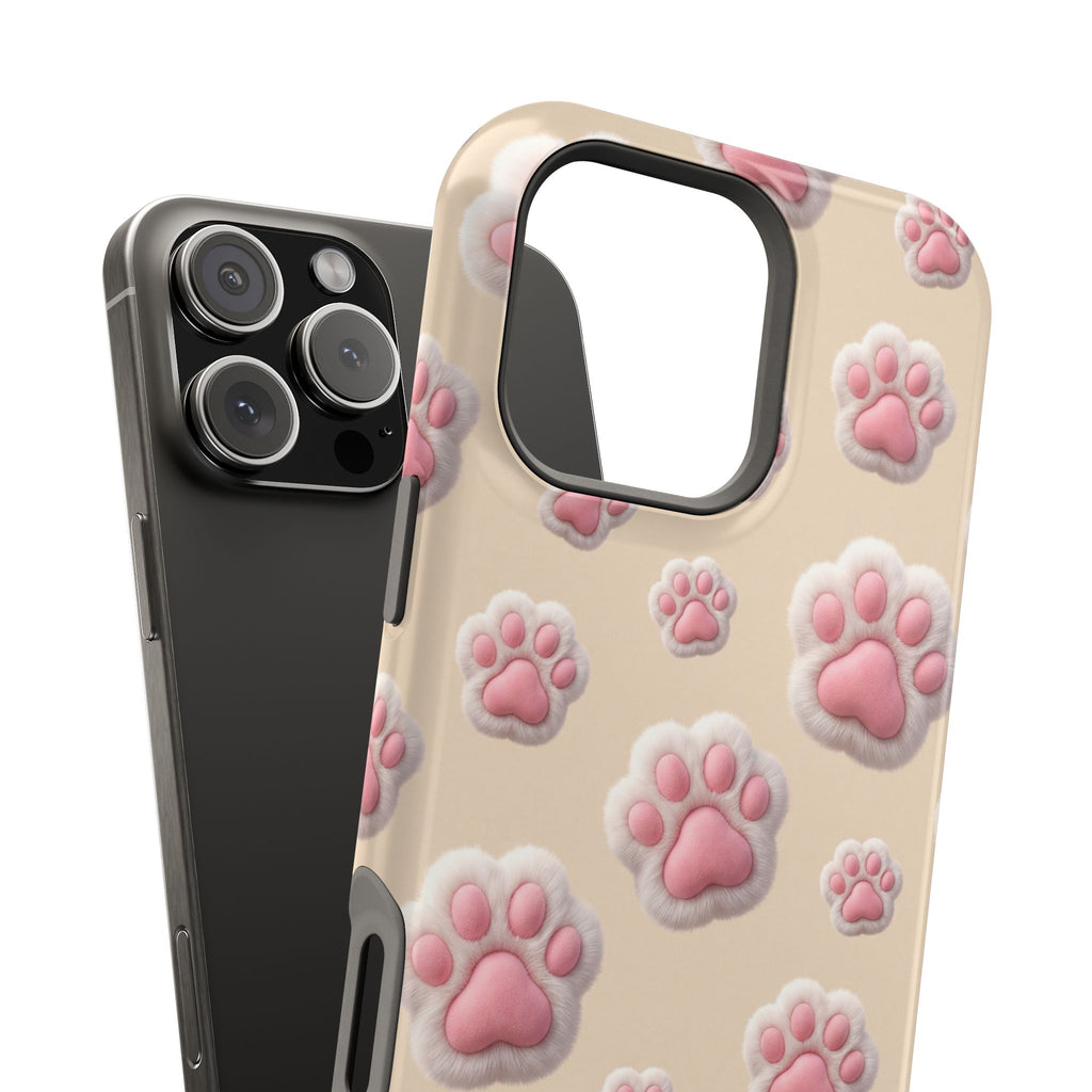 Pink Paw Print Phone Case — Impact-Resistant Wireless Charging Cover