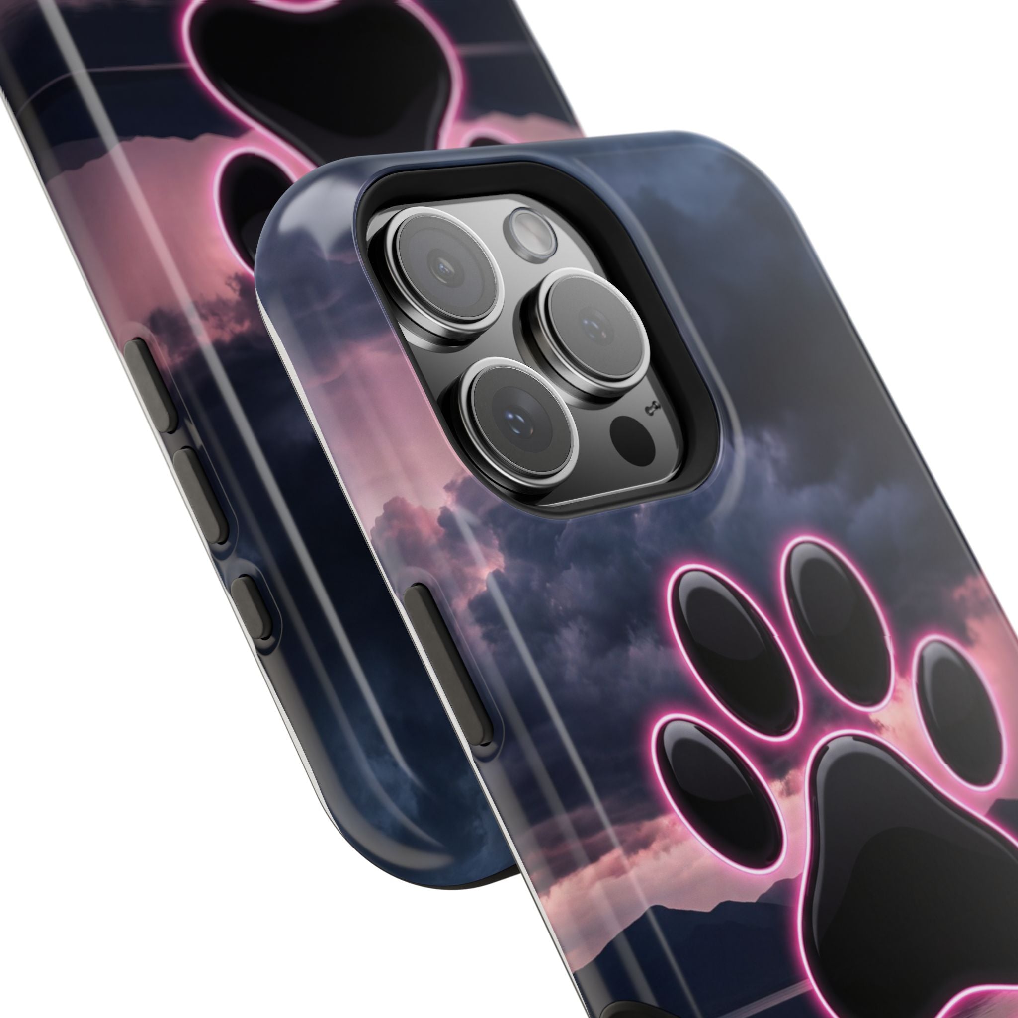 Neon Paw Print Phone Case — Impact-Resistant Wireless Charging Cover