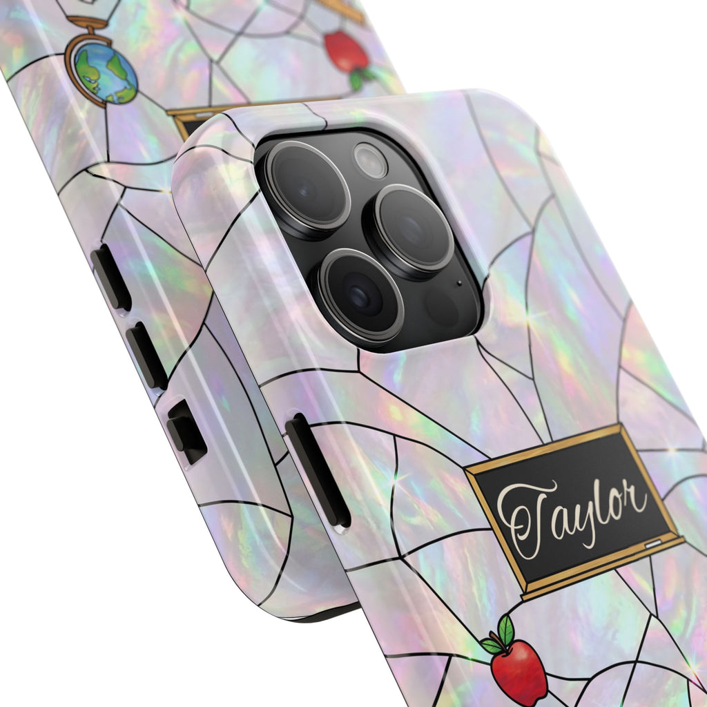 Personalized Teacher Phone Case — Custom Name Stained Glass Classroom Design