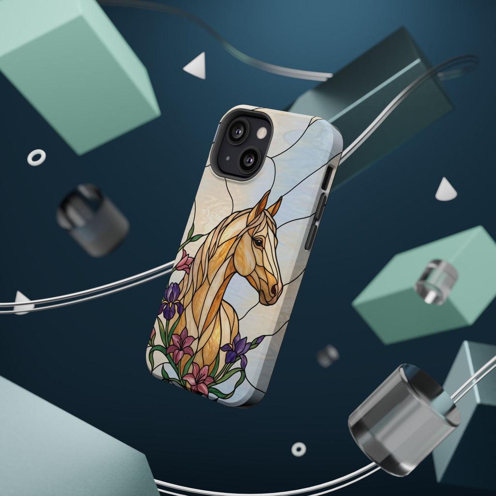 Floral Stained Glass Horse Phone Case — Tough Magnetic Case with Wireless Charging