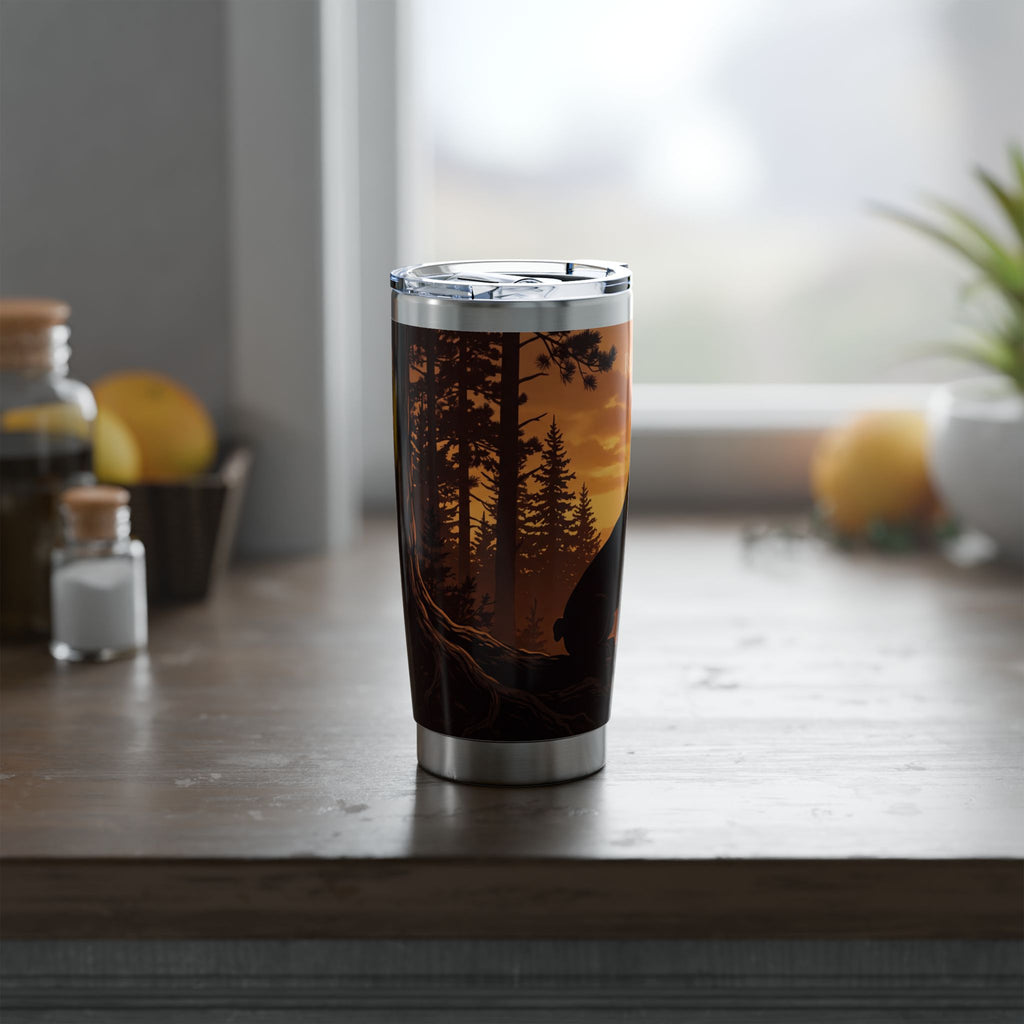 Frenchie Stainless Tumbler — 20 oz Personalized Travel Mug with Forest Sunset Silhouette Design