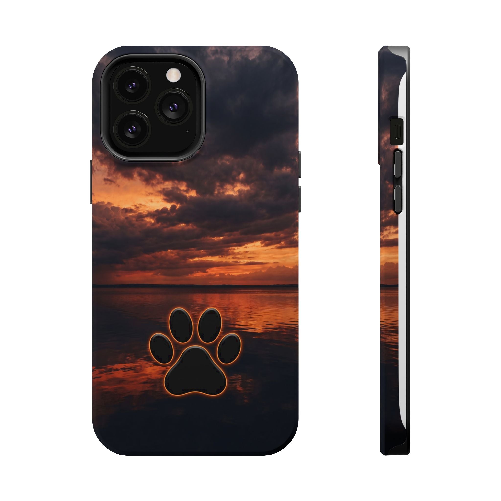 Sunset Paw Print Phone Case — Impact-Resistant Wireless Charging Cover