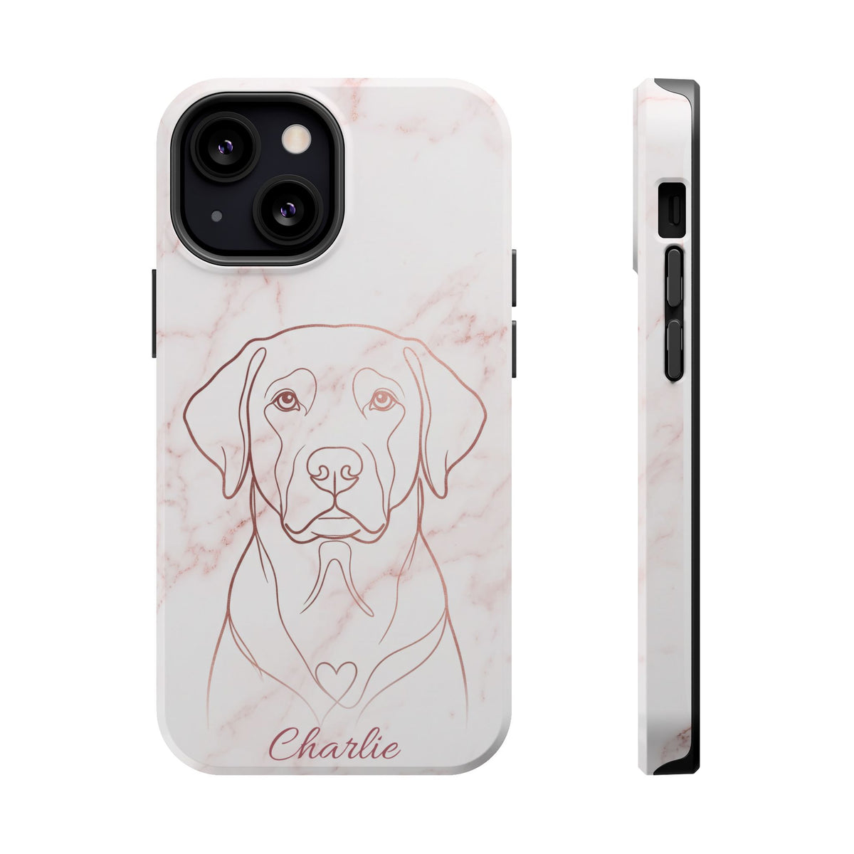 Personalized Rose Gold Marble Labrador Phone Case — Tough Magnetic Case with Wireless Charging