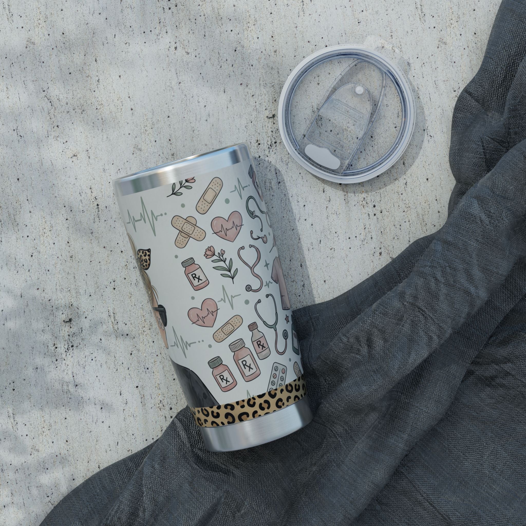 Personalized Leopard Bandana Nurse Tumbler – Custom Name Black Scrubs 20 oz