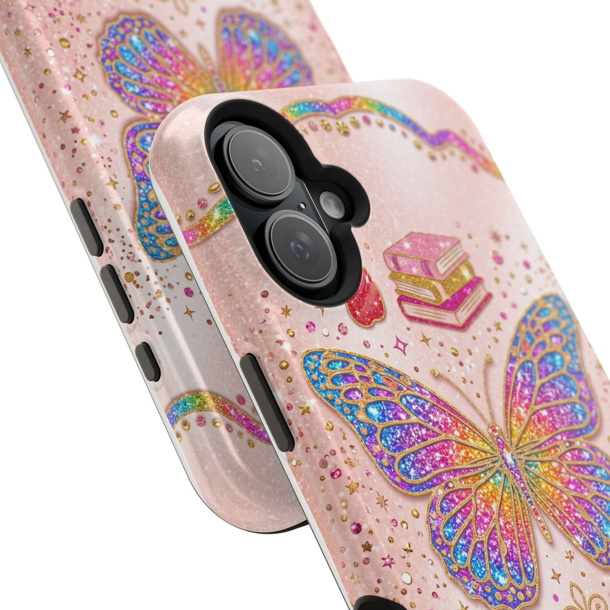 Blush Glitter Butterfly Personalized Teacher Phone Case — Wireless Charging Cover