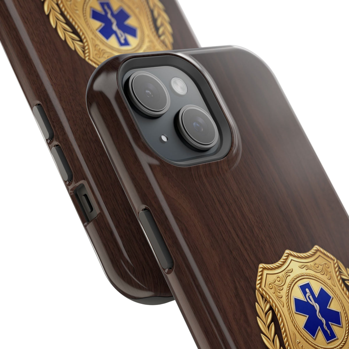 Gold EMS Laurel Badge Wood Phone Case — Magnetic Wireless Charging Cover
