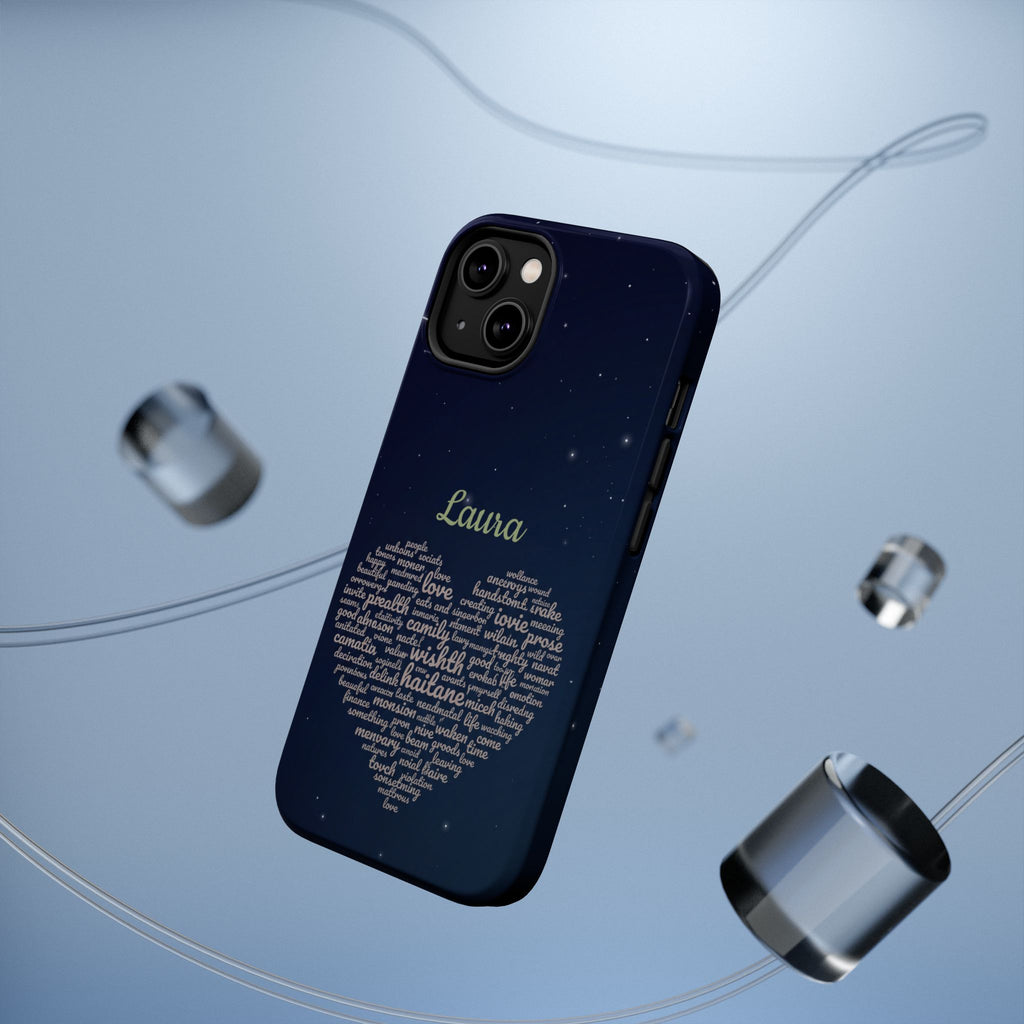Personalized Teacher Heart Word Art Phone Case — Navy Wireless Charging Cover
