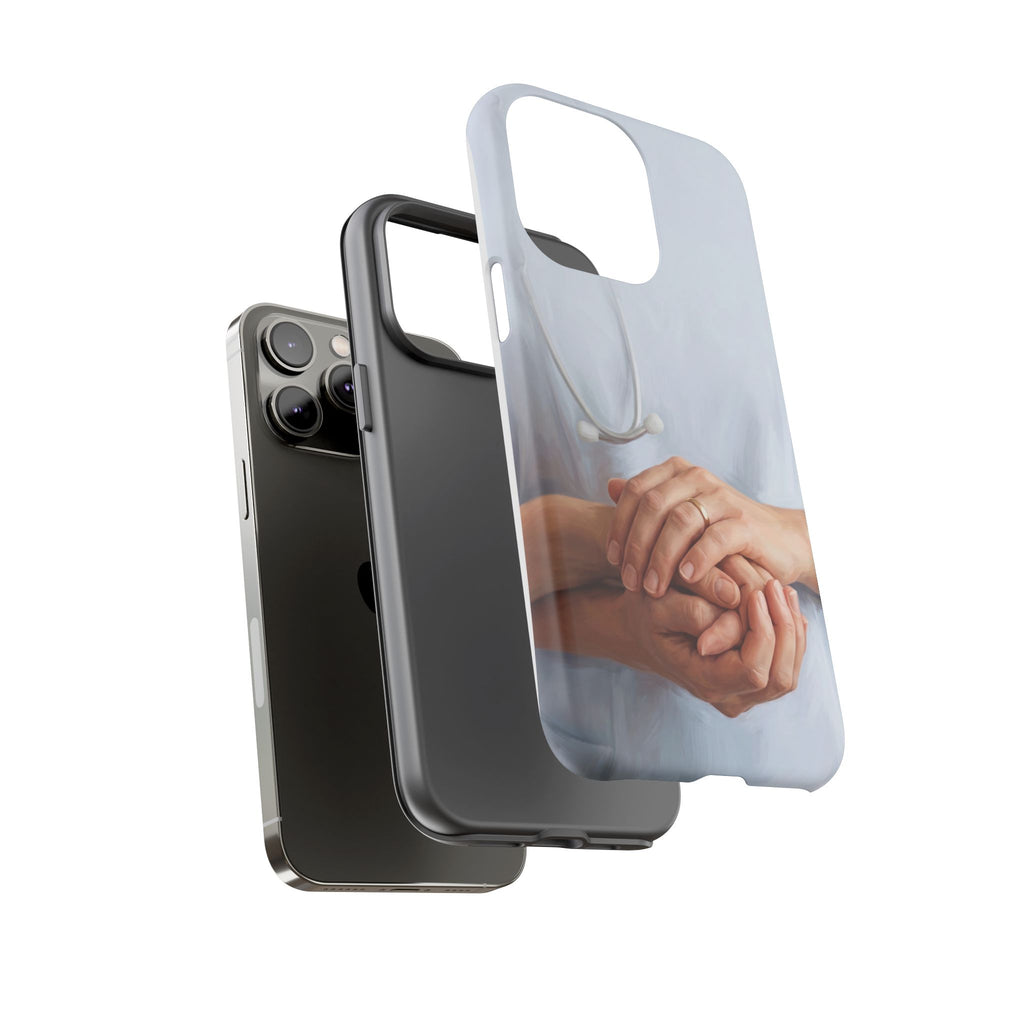 Nurse's Comforting Hands Phone Case | Caring Hands & Stethoscope Illustration | iPhone & Samsung