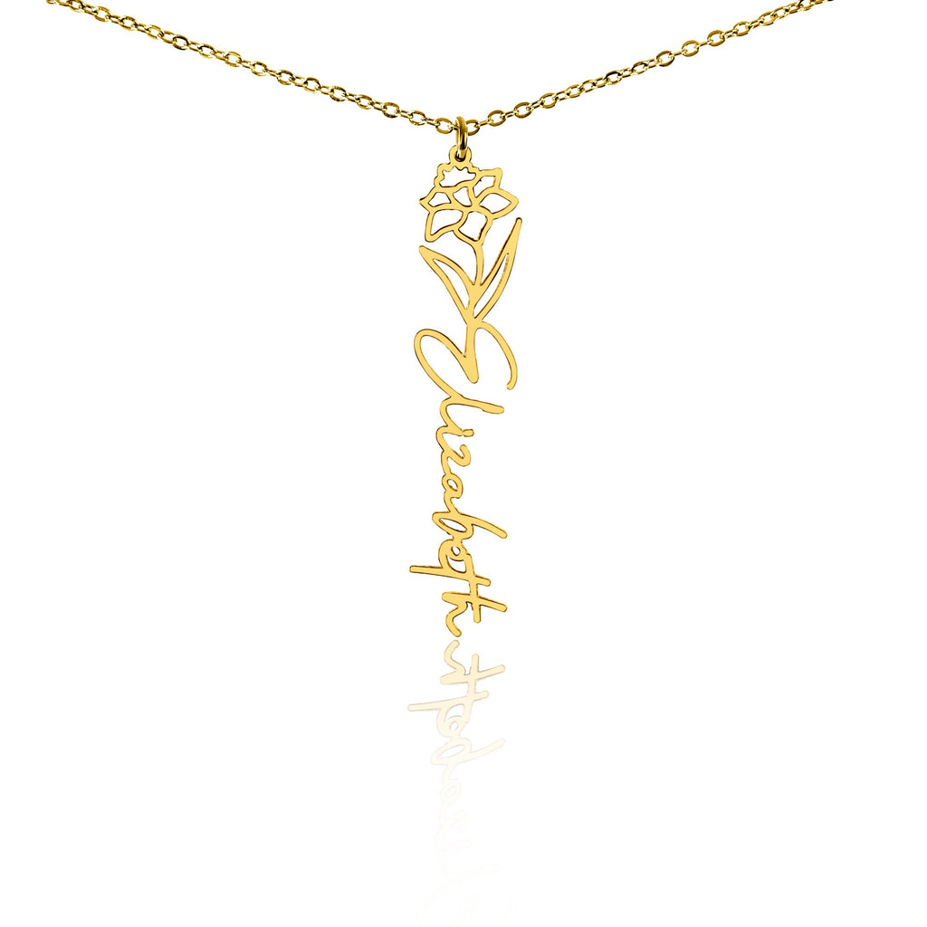 Flower Name Necklace – Personalized Birth Flower Nameplate Pendant