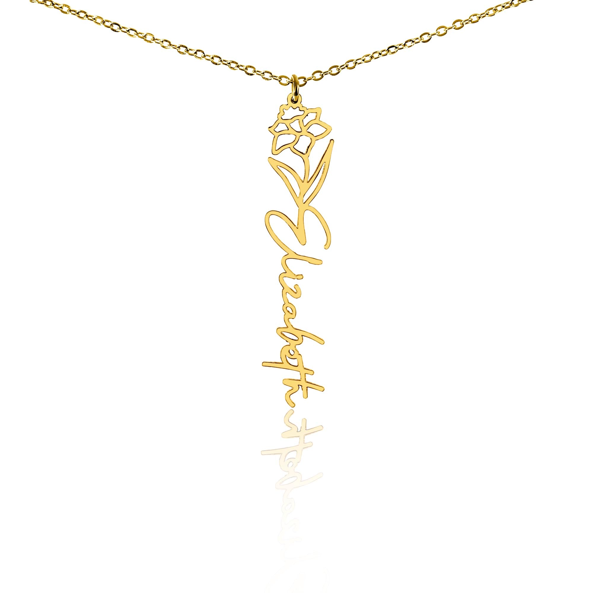Flower Name Necklace – Personalized Birth Flower Nameplate Pendant
