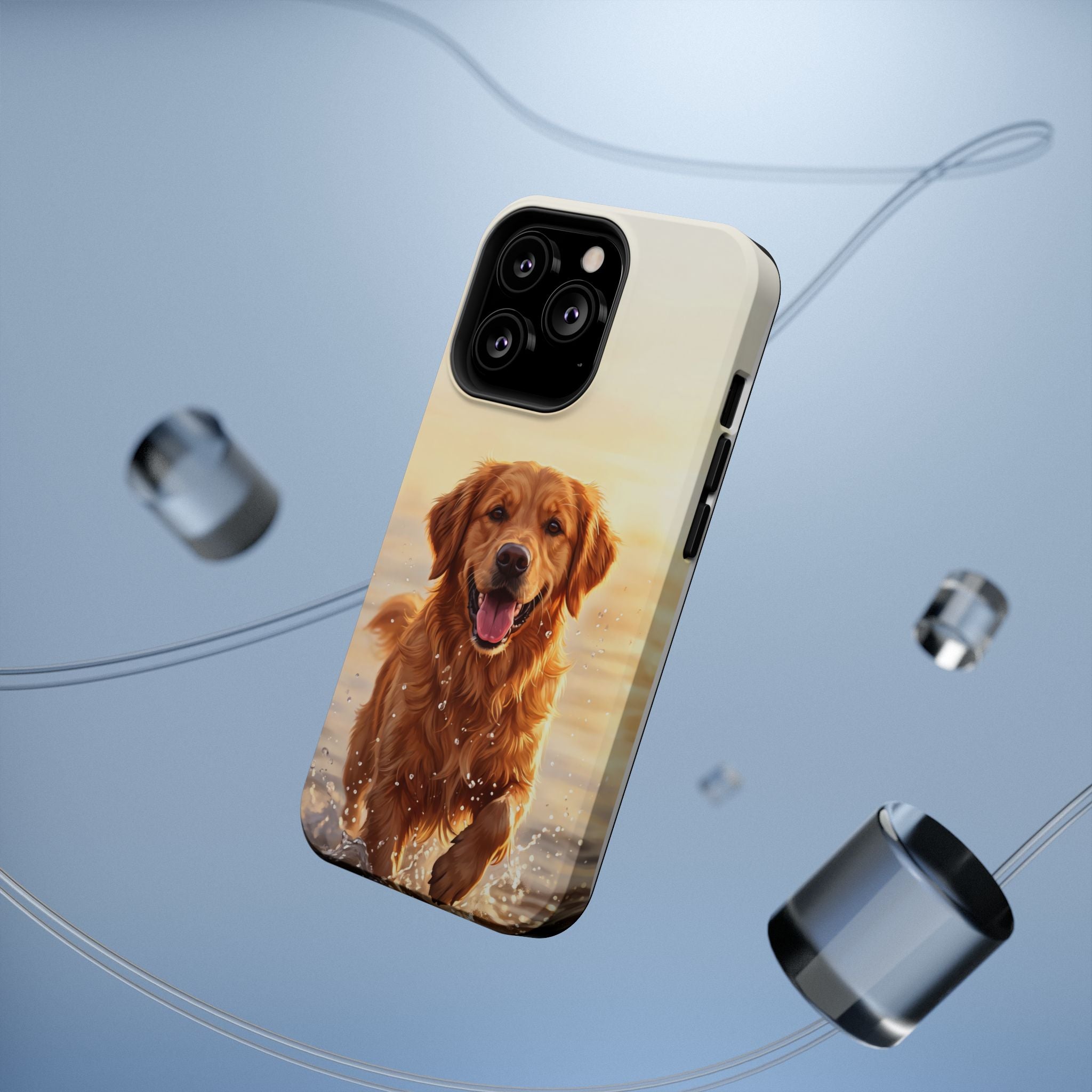 Beach Golden Retriever Phone Case — Impact-Resistant Wireless Charging Cover