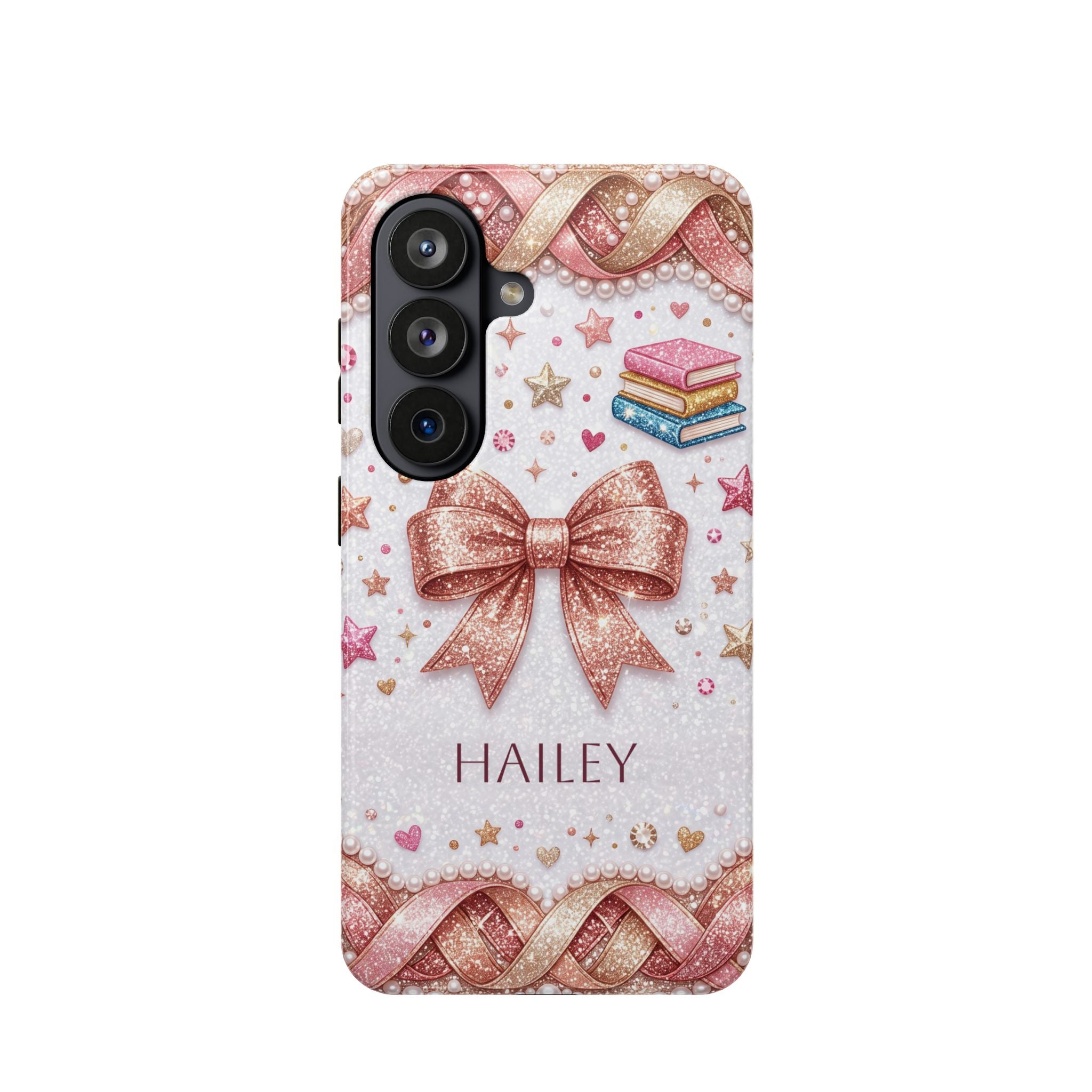 Rose Gold Glitter Bow Personalized Teacher Phone Case — Wireless Charging Cover