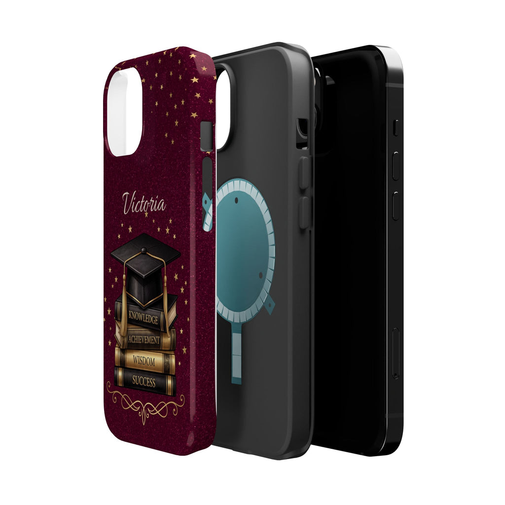 Graduation Cap & Books Personalized Teacher Phone Case — Wireless Charging Cover