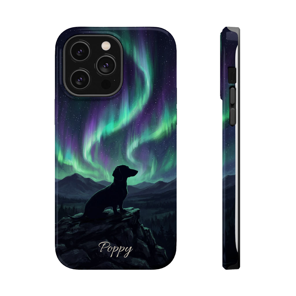 Personalized Dachshund Northern Lights Phone Case — Wireless Charging Cover