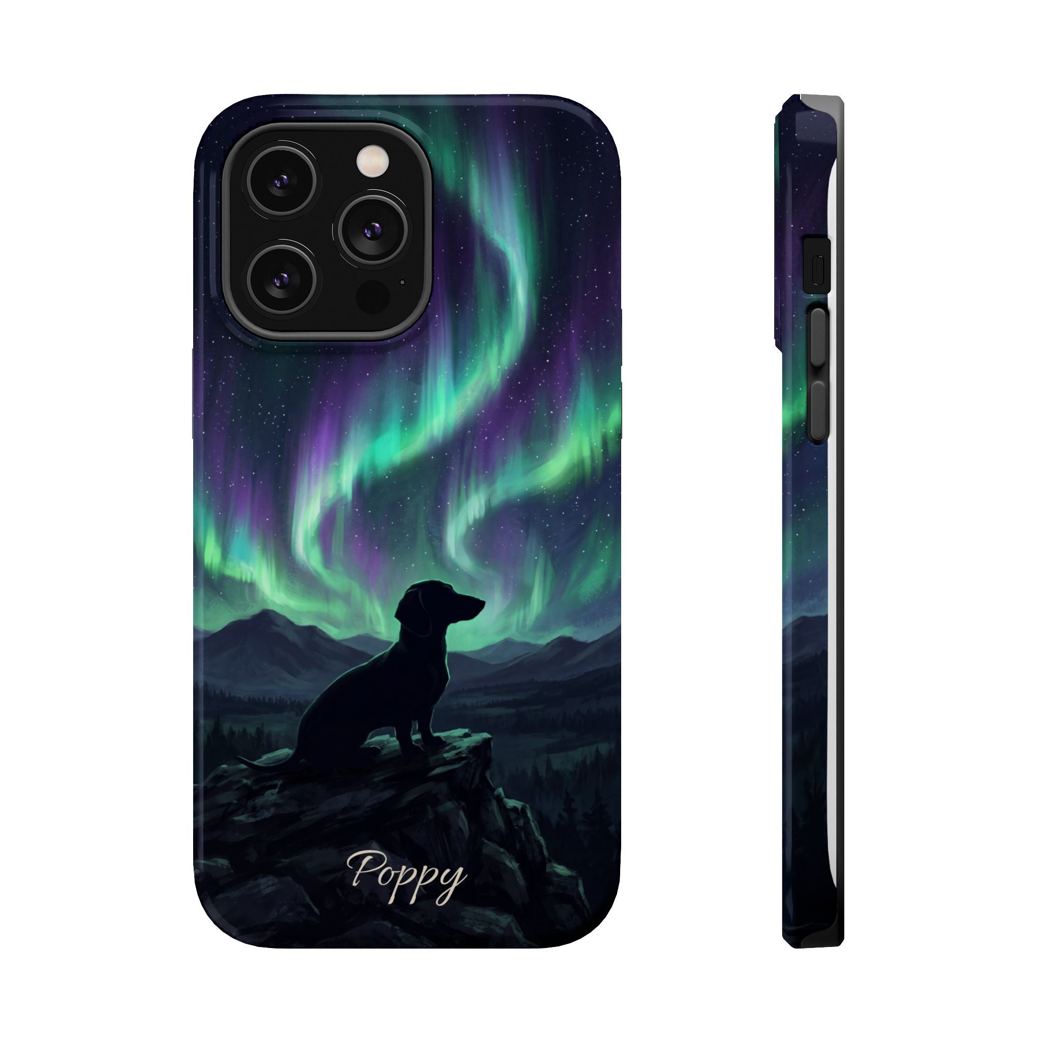 Personalized Dachshund Northern Lights Phone Case — Wireless Charging Cover