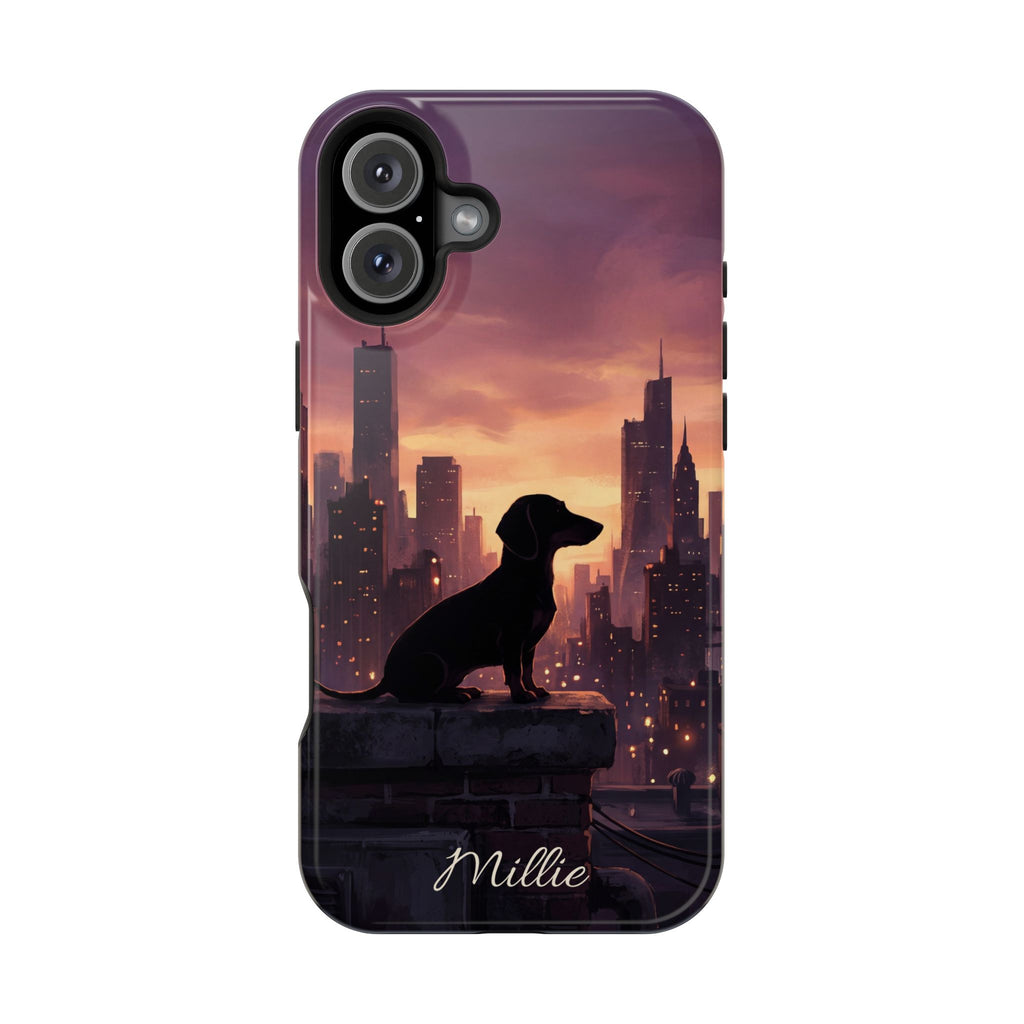 Personalized Dachshund City Skyline Phone Case — Wireless Charging Cover