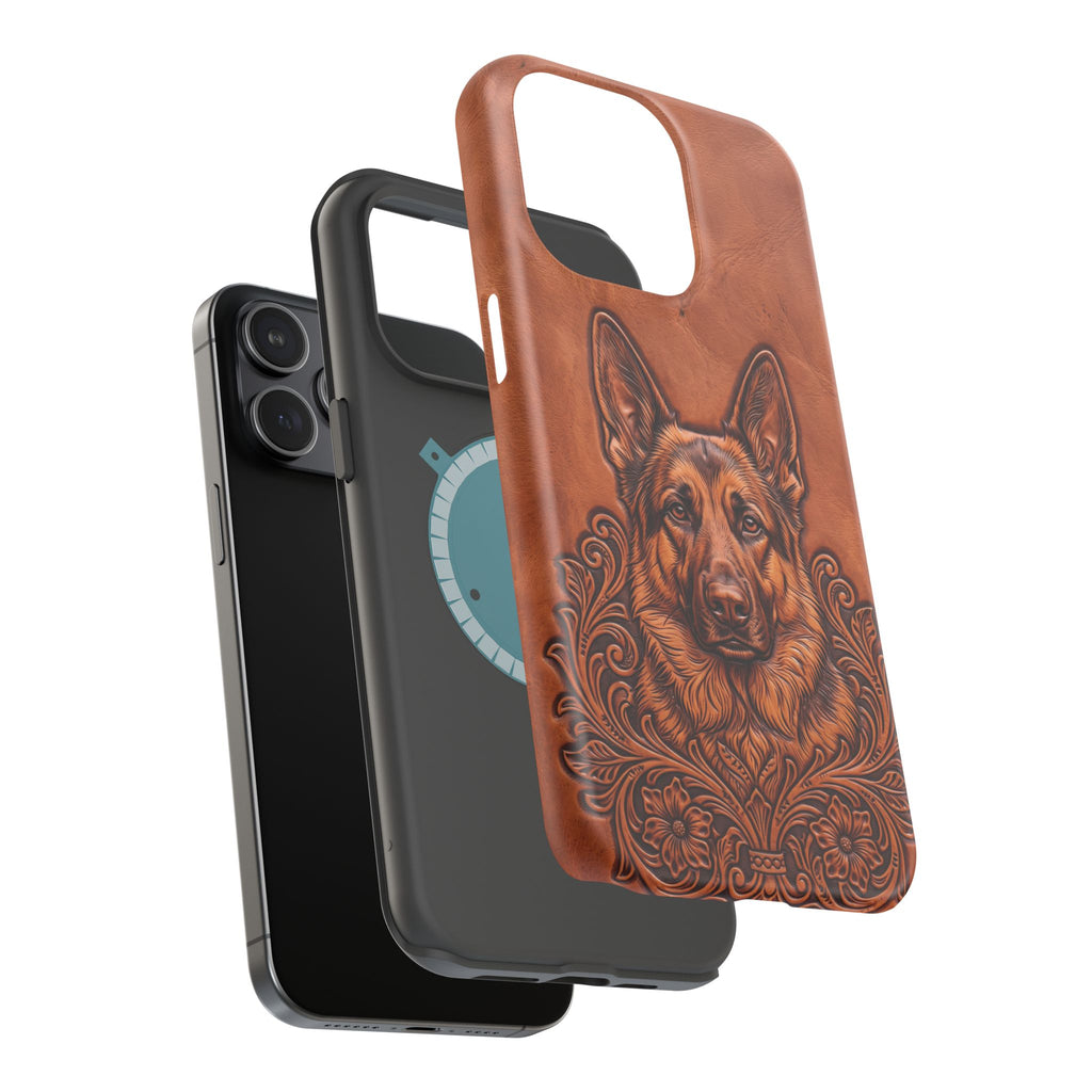 German Shepherd Phone Case | Western Tooled Art — Tough Magnetic Case with Wireless Charging