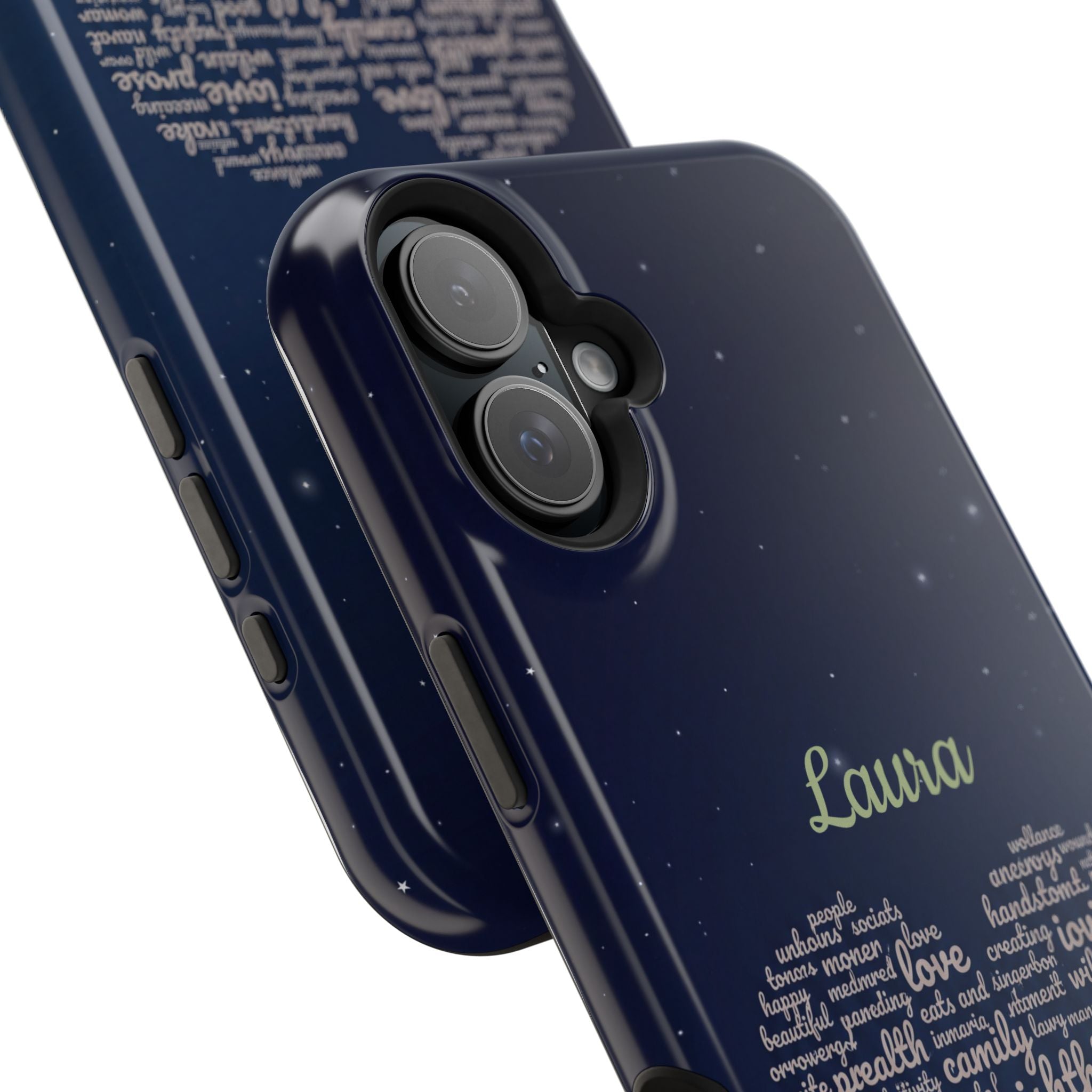 Personalized Teacher Heart Word Art Phone Case — Navy Wireless Charging Cover