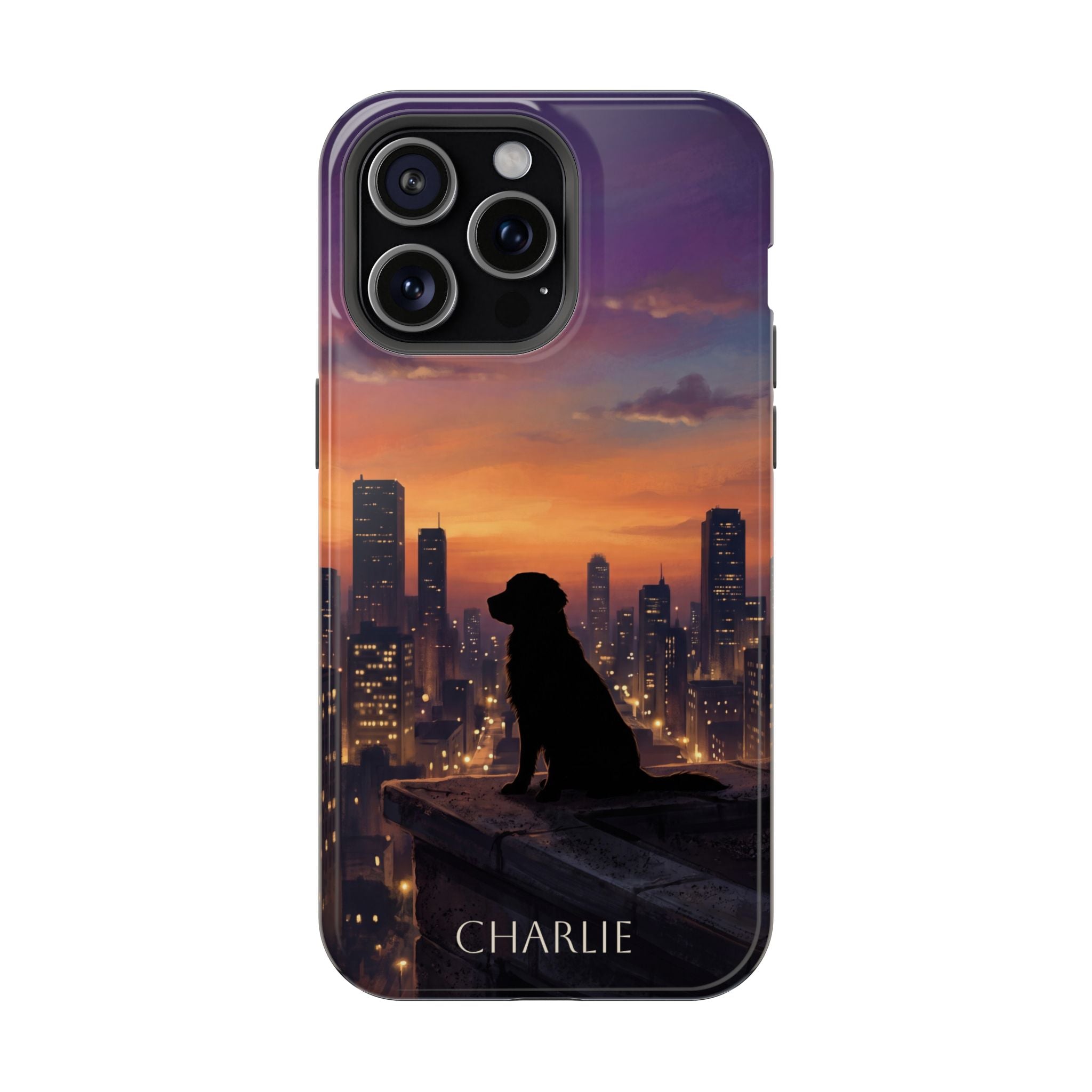 Personalized Golden Retriever City Skyline Phone Case — Wireless Charging Cover