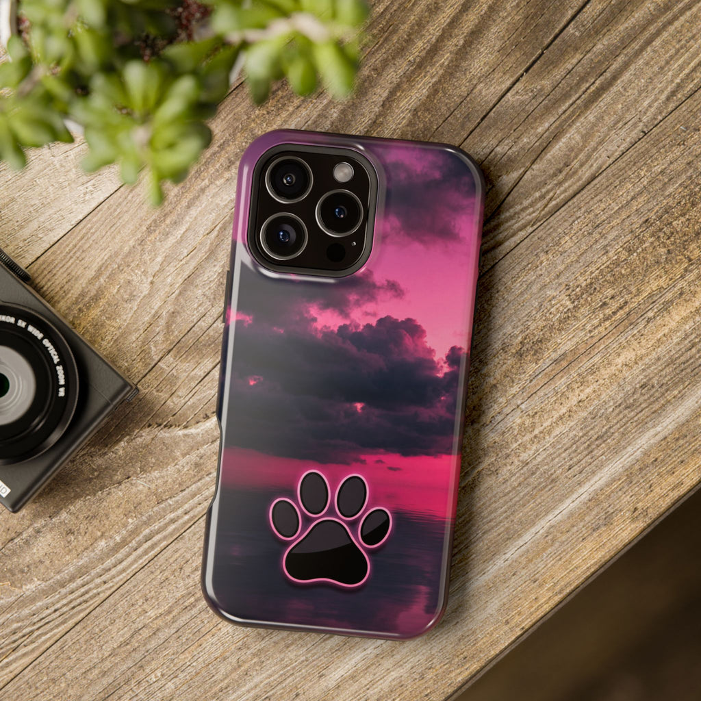 Pink Sky Paw Print Phone Case — Impact-Resistant Wireless Charging Cover