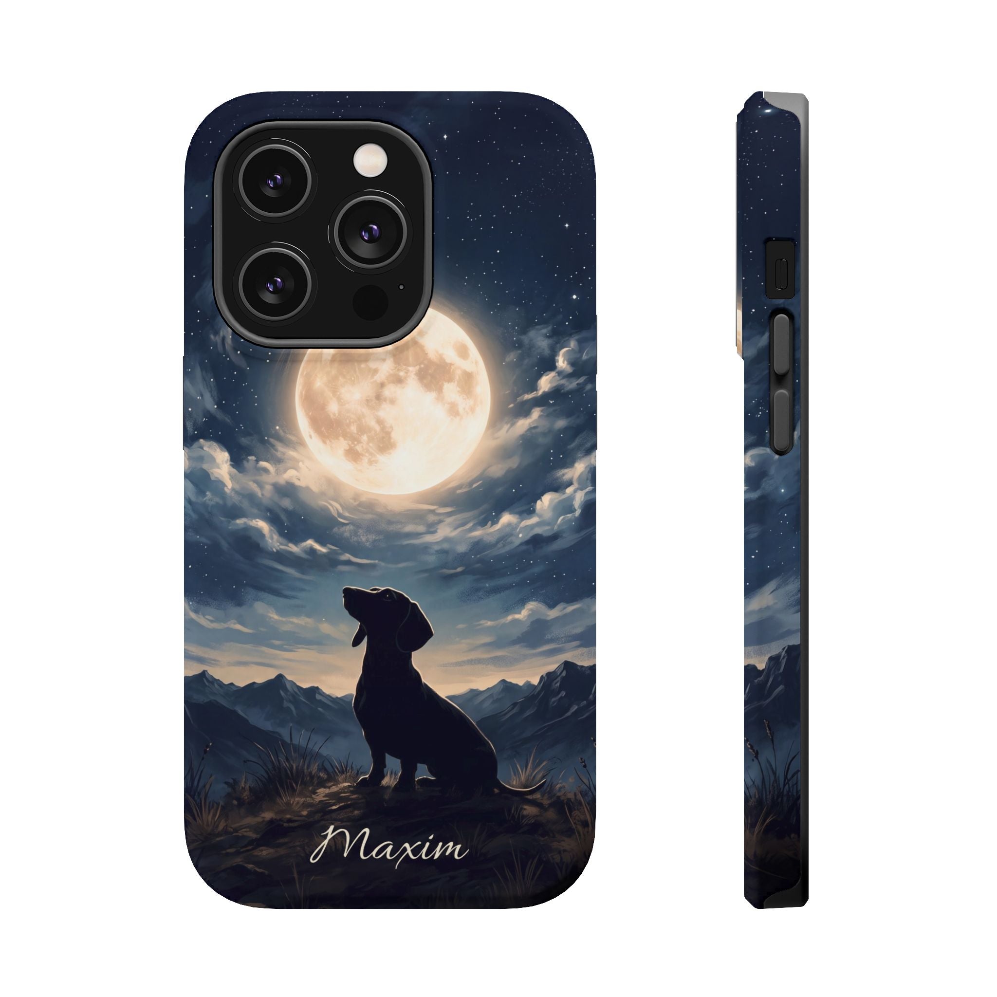 Personalized Dachshund Moonlight Phone Case — Wireless Charging Cover