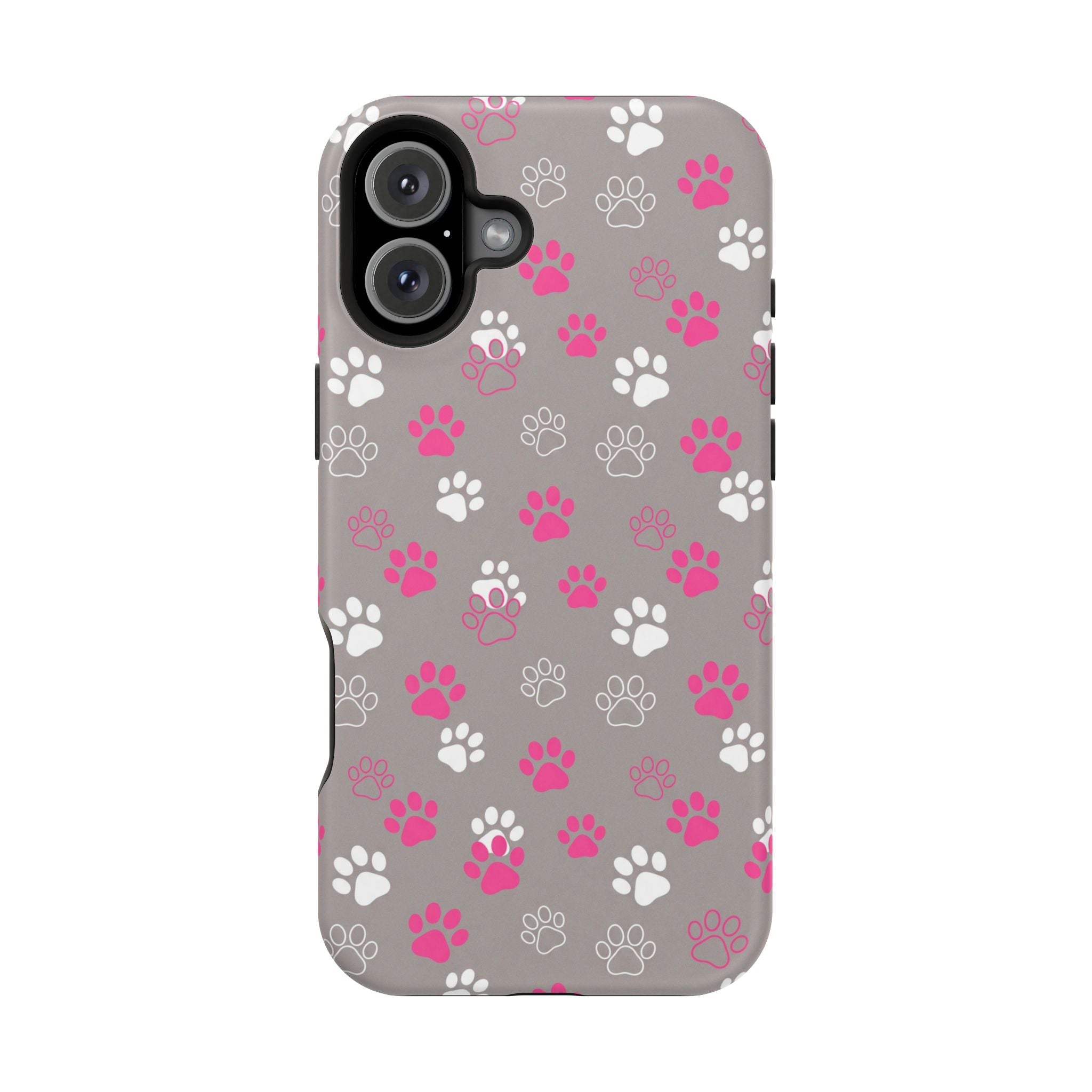 Pink & White Paw Print Phone Case — Impact-Resistant Wireless Charging Cover
