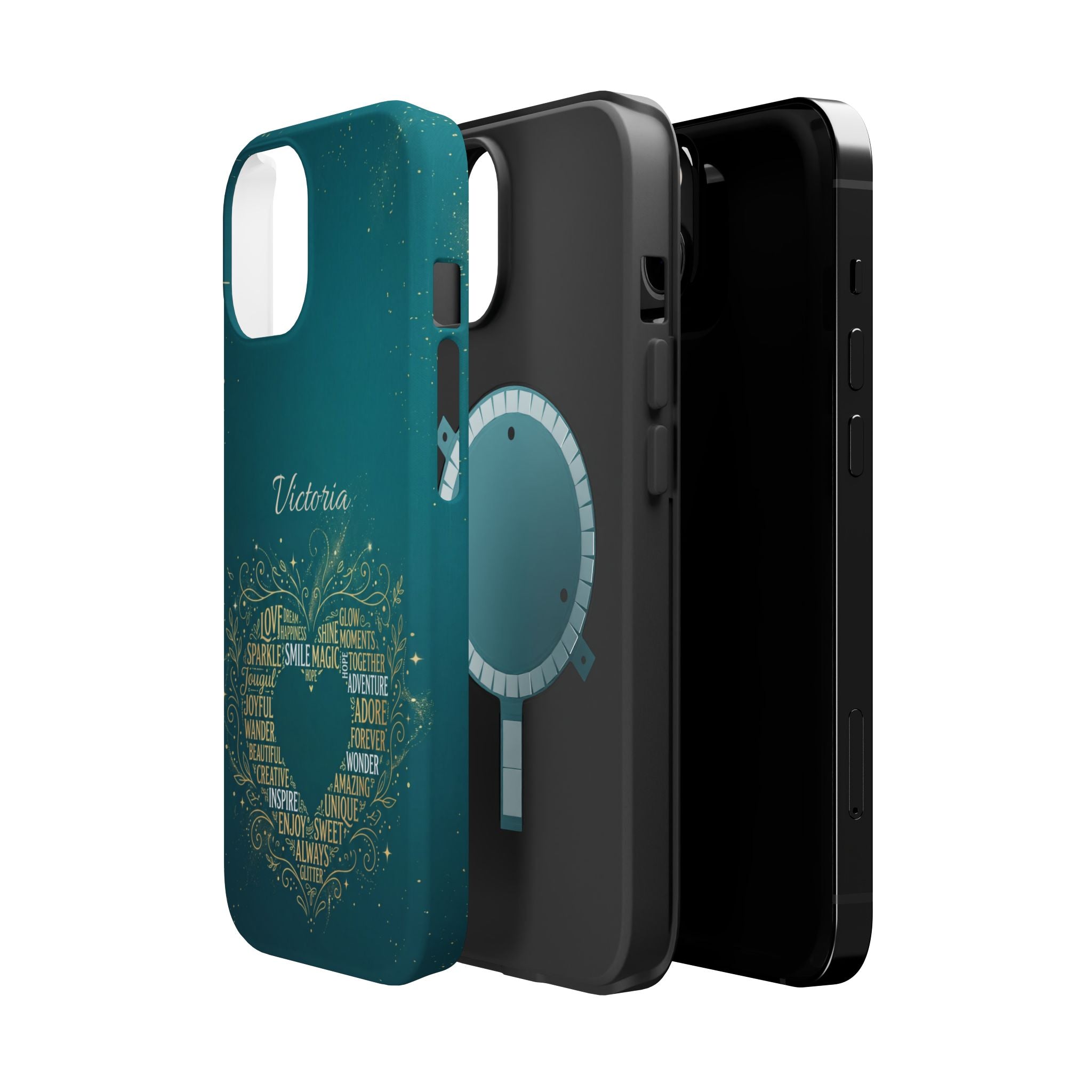 Personalized Teacher Heart Word Art Phone Case — Impact-Resistant Wireless Charging Cover