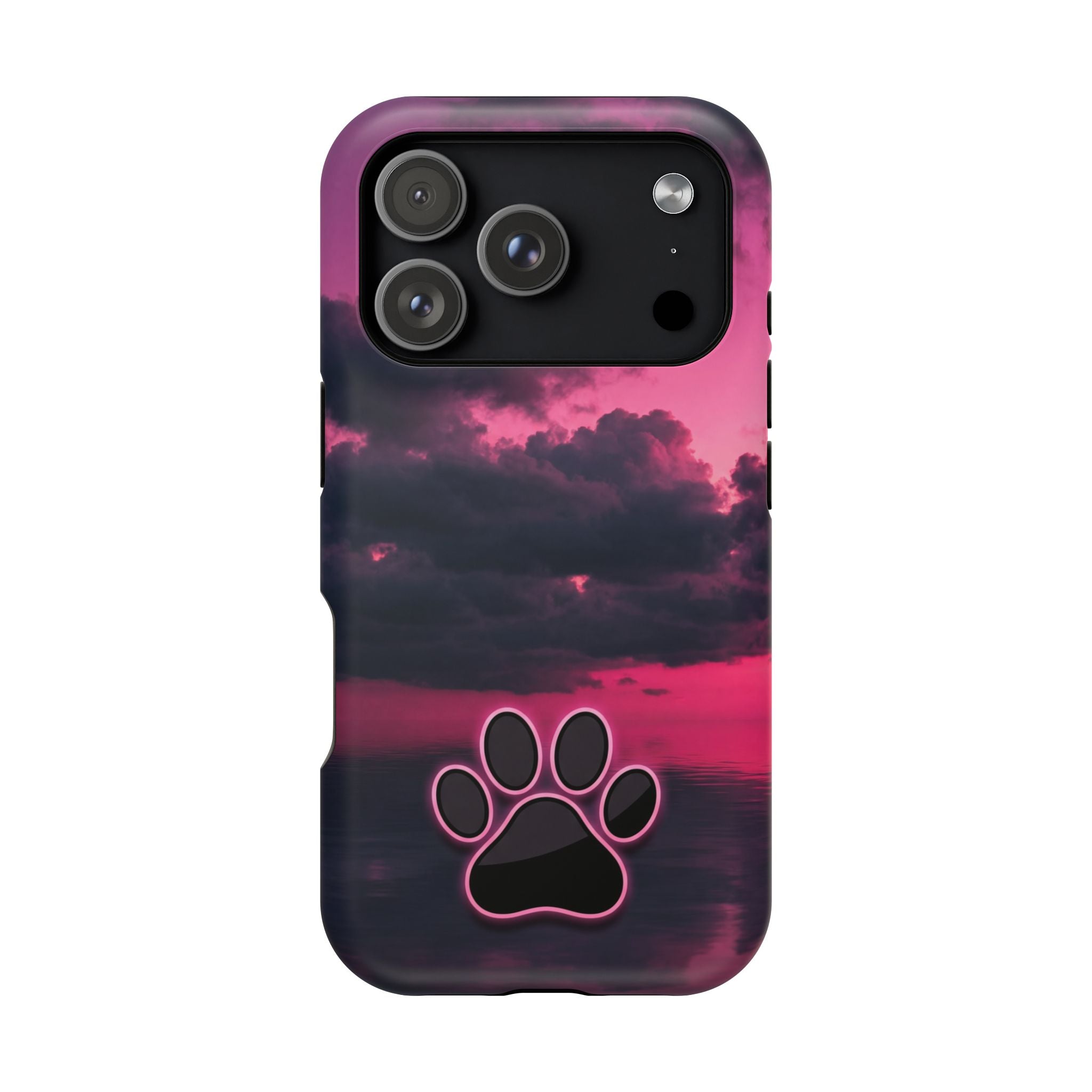 Pink Sky Paw Print Phone Case — Impact-Resistant Wireless Charging Cover