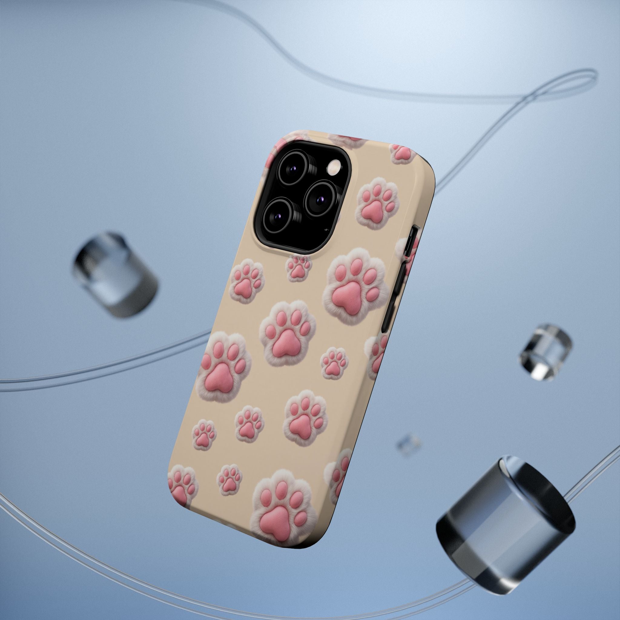 Pink Paw Print Phone Case — Impact-Resistant Wireless Charging Cover