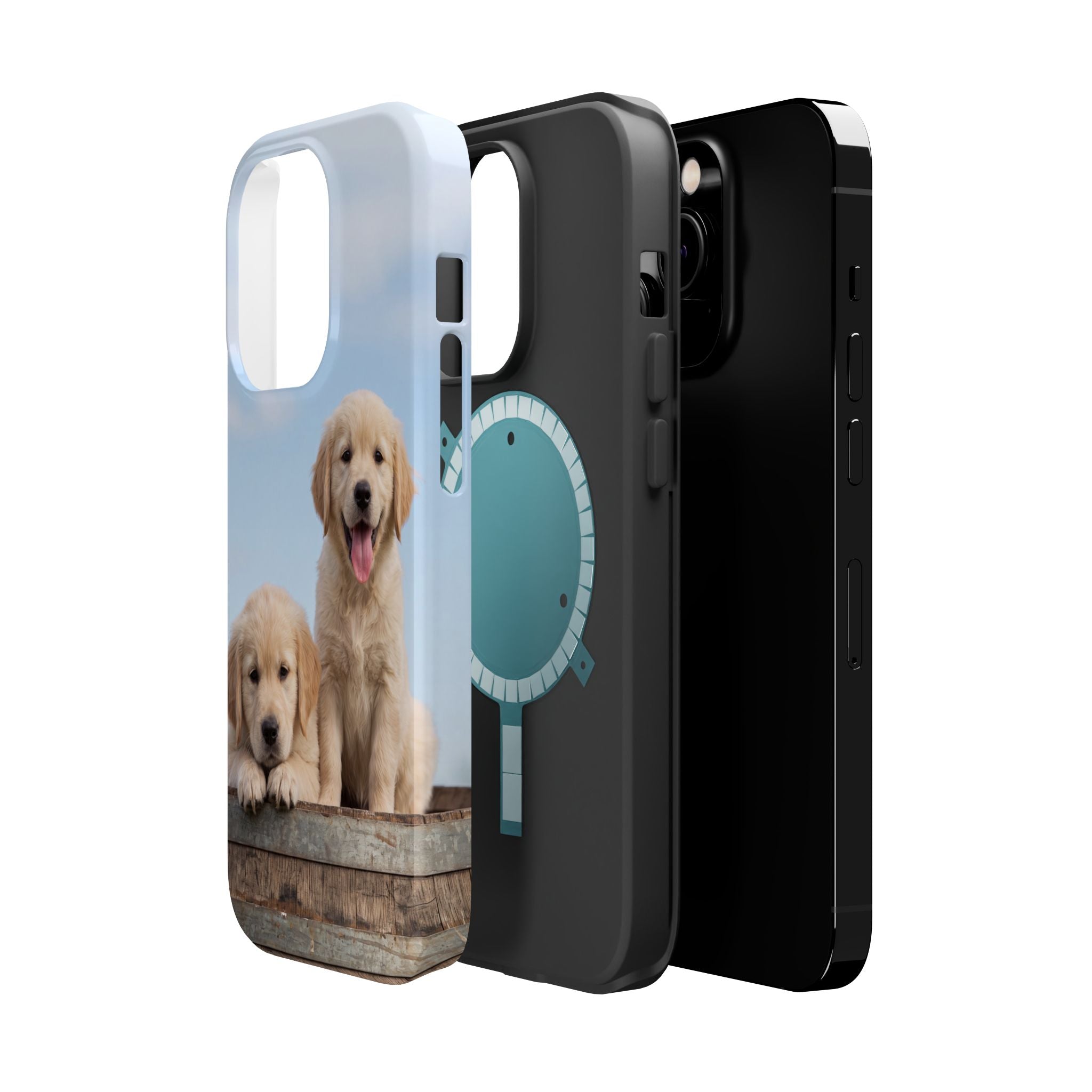 Golden Retriever Puppy Duo Phone Case — Impact-Resistant Wireless Charging Cover