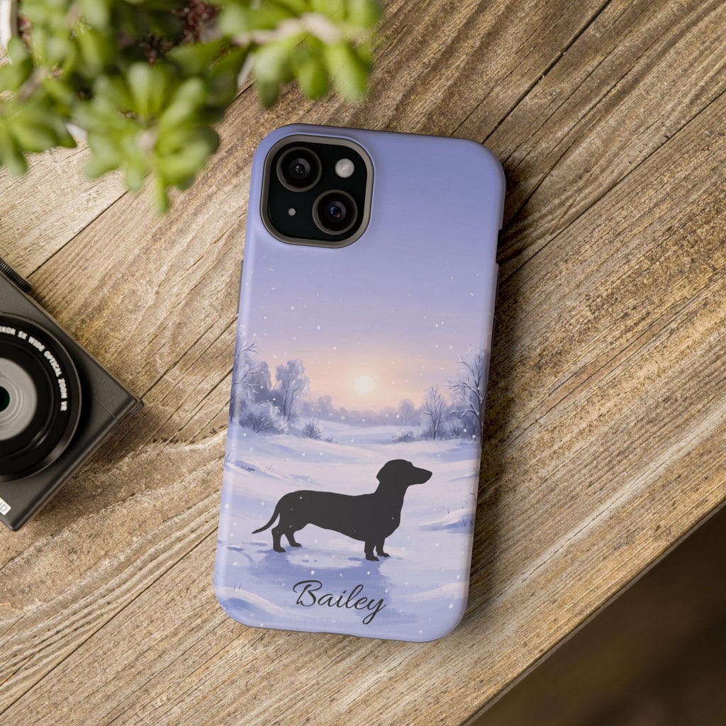 Personalized Dachshund Winter Snow Phone Case — Wireless Charging Cover