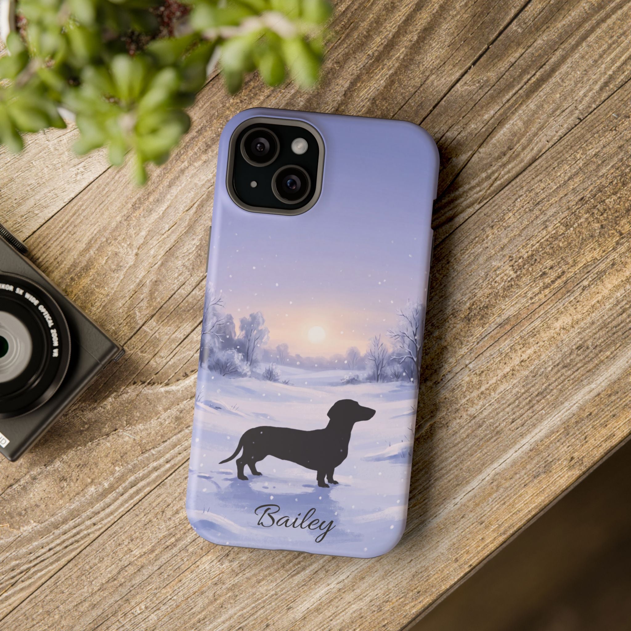 Personalized Dachshund Winter Snow Phone Case — Wireless Charging Cover