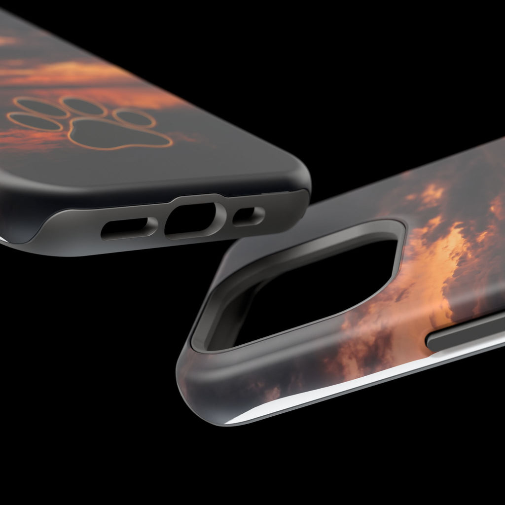 Sunset Paw Print Phone Case — Impact-Resistant Wireless Charging Cover