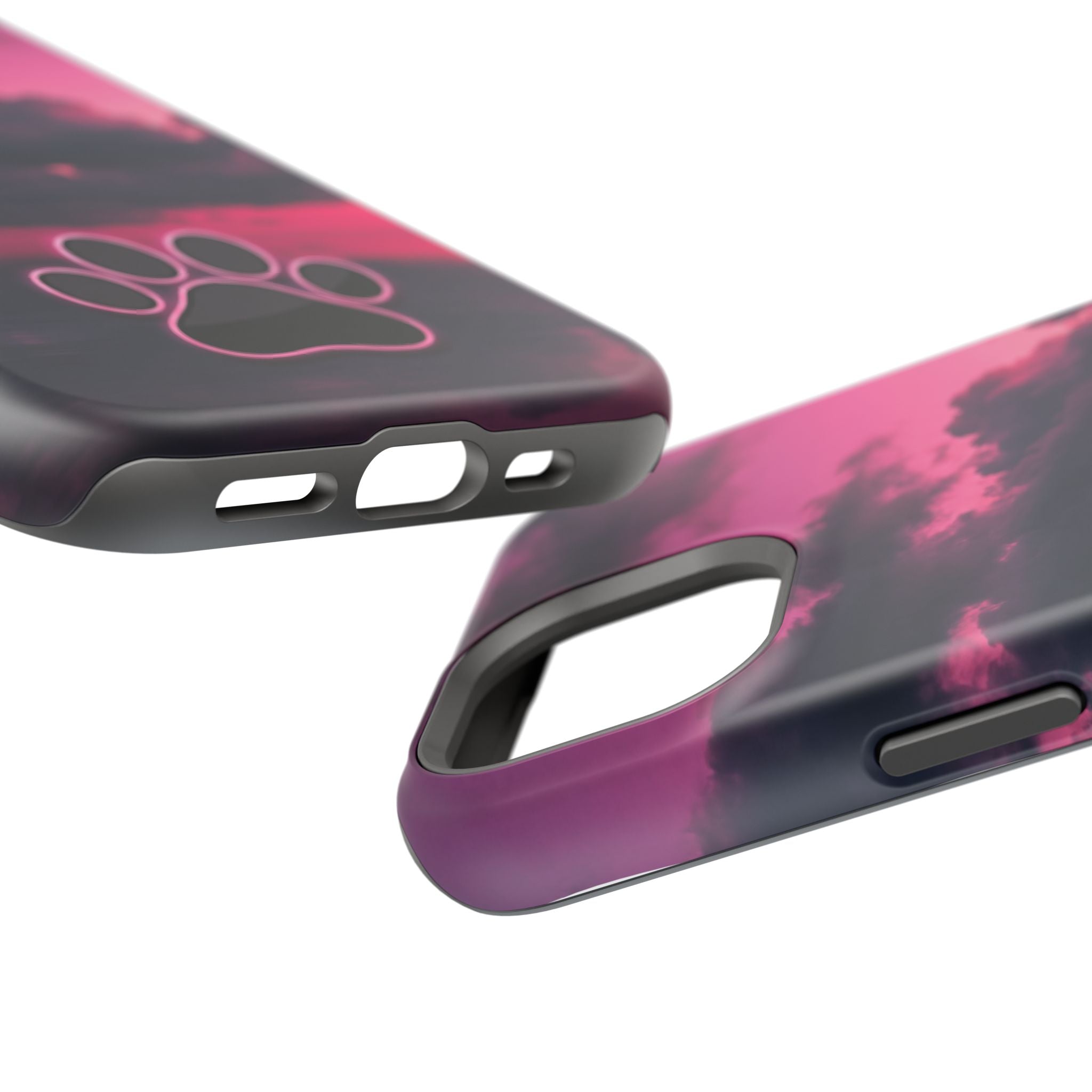 iPhone & Samsung Magnetic Impact-Resistant Phone Case — Pink Twilight Cloud with Paw Print