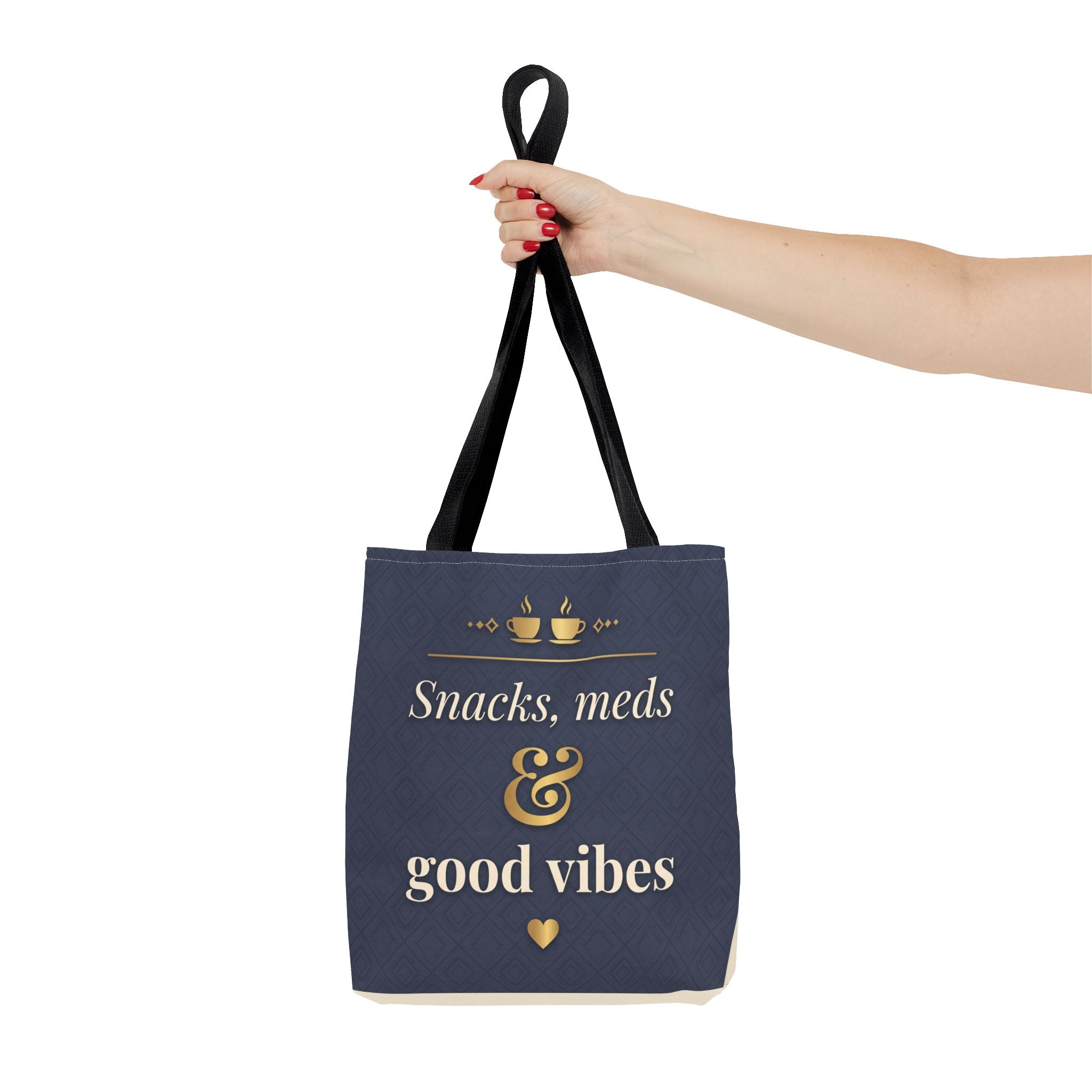 Snacks Meds & Good Vibes Tote | Funny Nurse Gift Tote Bag | Healthcare Worker Humour Gift | Premium Polyester Carry-All