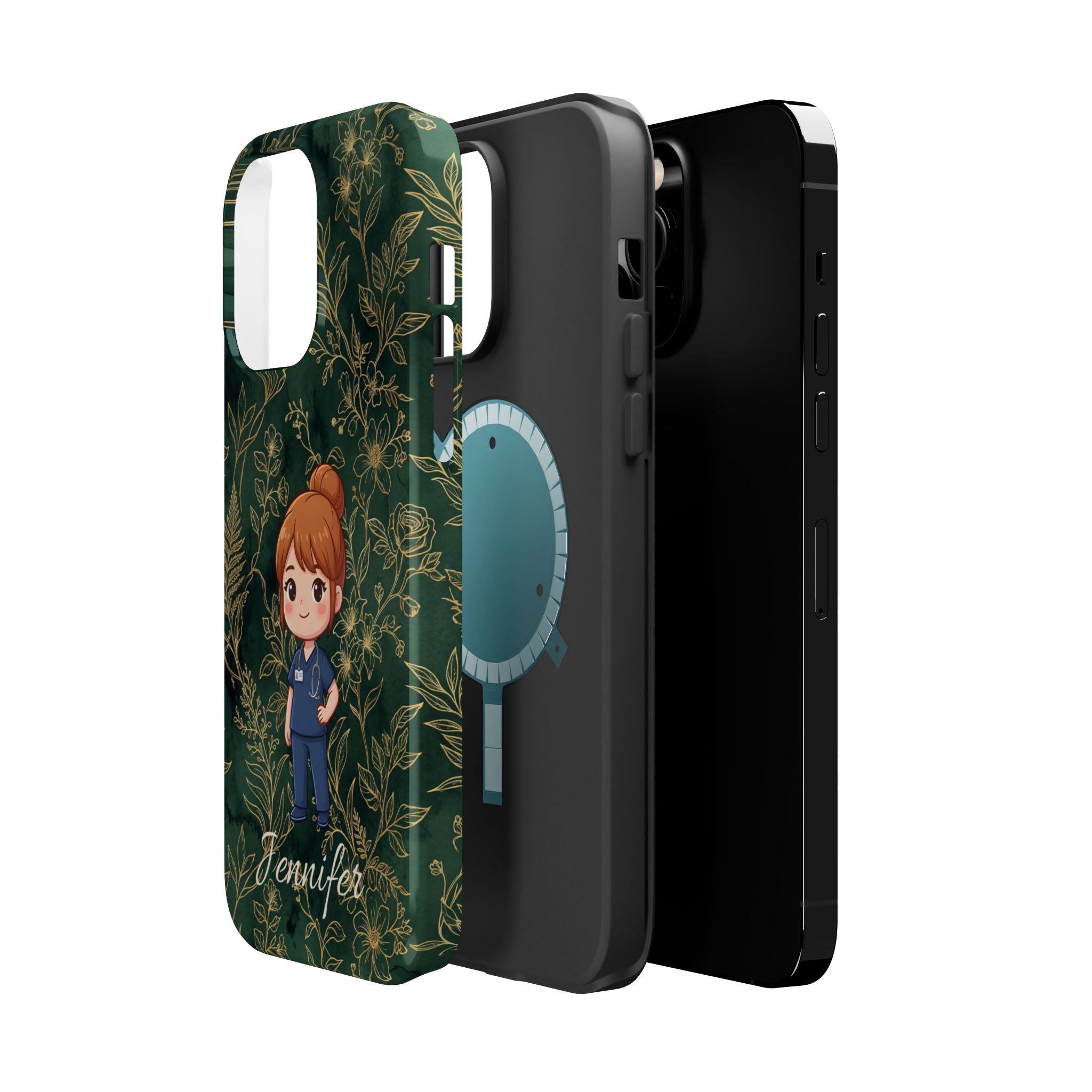 Personalized Nurse Botanical Phone Case — Impact-Resistant Wireless Charging Cover