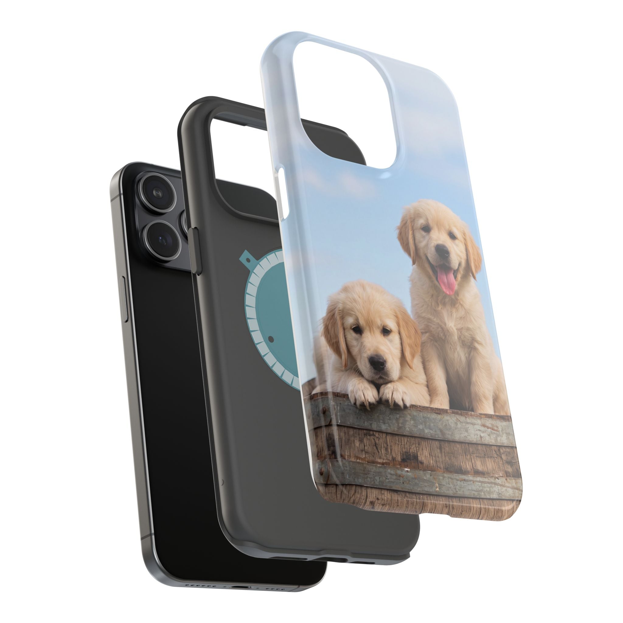 Golden Retriever Puppy Duo Phone Case — Impact-Resistant Wireless Charging Cover