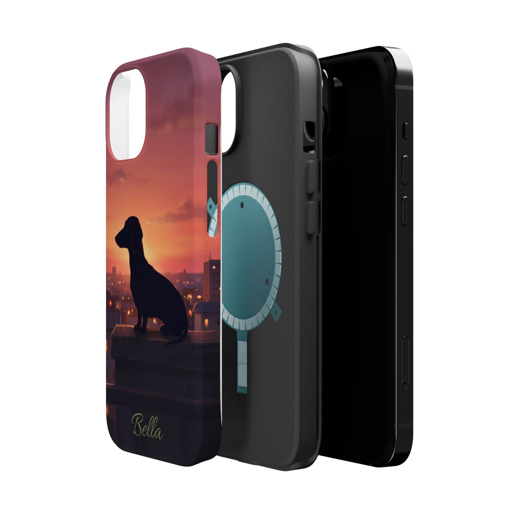 Personalized Dachshund Rooftop Sunset Phone Case — Wireless Charging Cover
