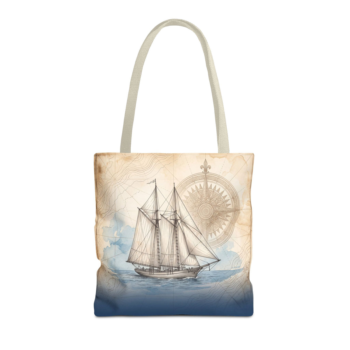 Vintage Schooner Tote Bag – Antique Nautical Map Compass Beach Bag