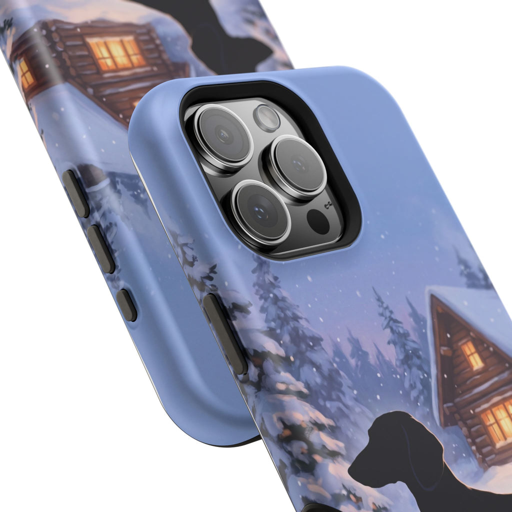 Personalized Dachshund Winter Cabin Phone Case — Wireless Charging Cover