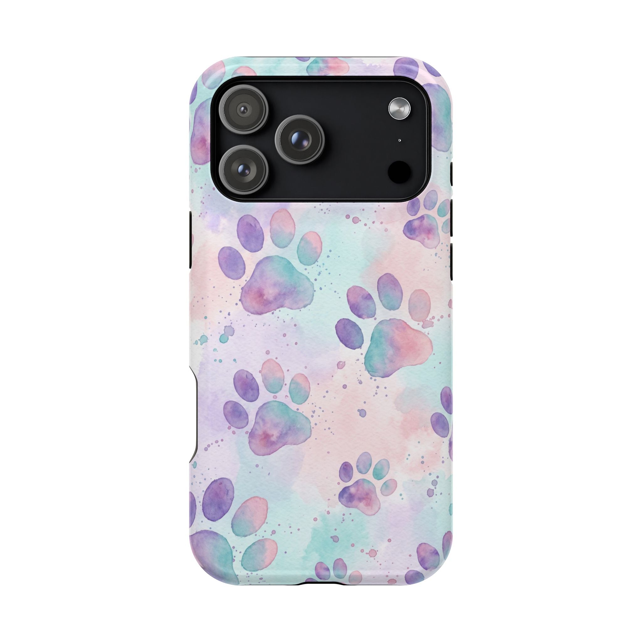 Watercolor Paw Print Phone Case — Impact-Resistant Wireless Charging Cover