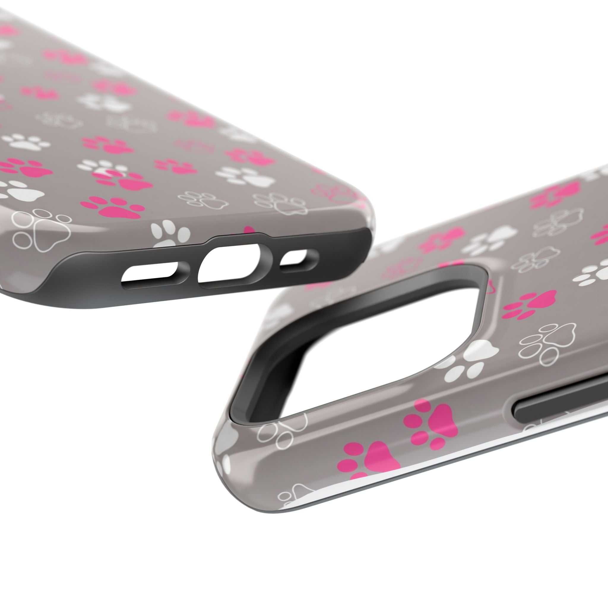Pink & White Paw Print Phone Case — Impact-Resistant Wireless Charging Cover