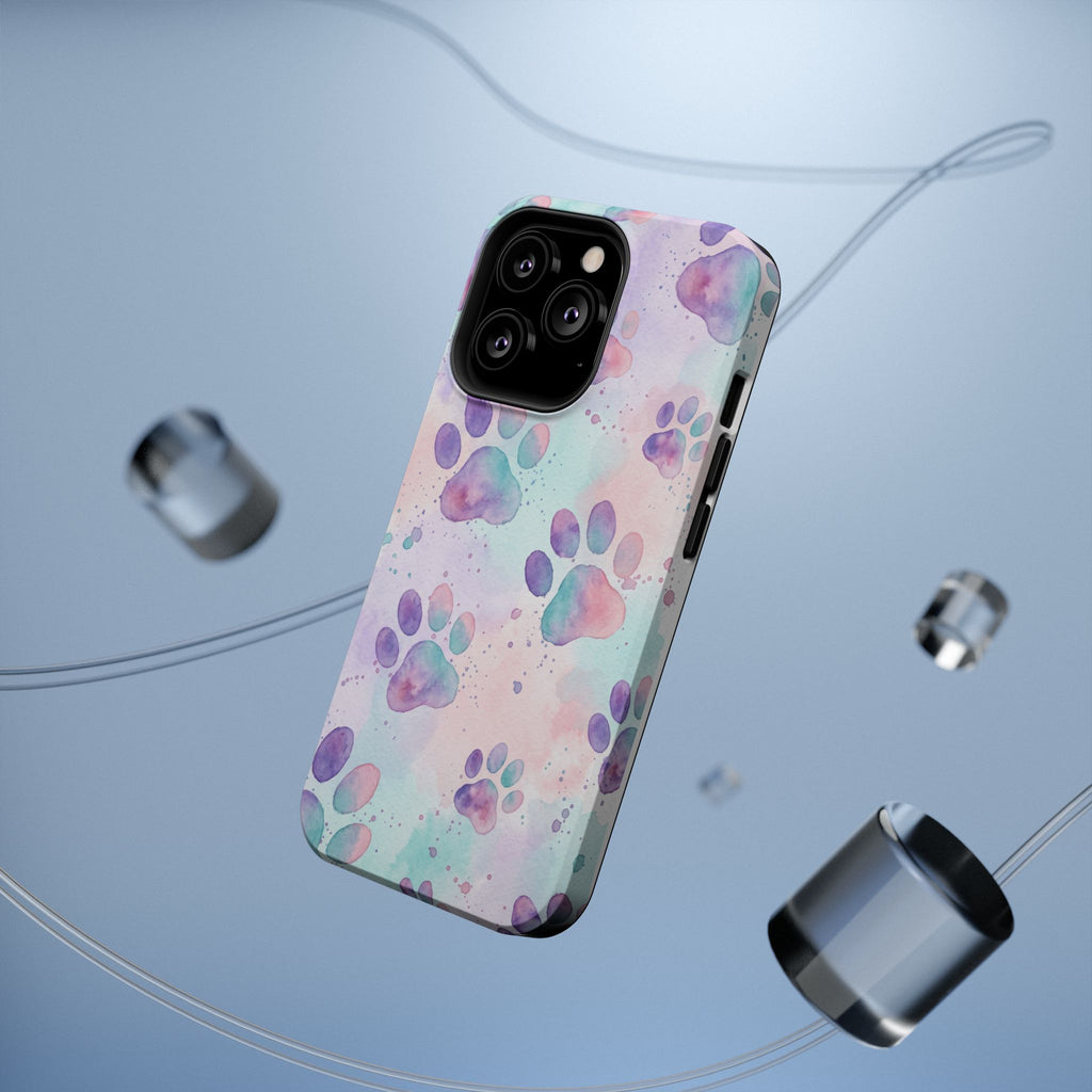 Watercolor Paw Print Phone Case — Impact-Resistant Wireless Charging Cover