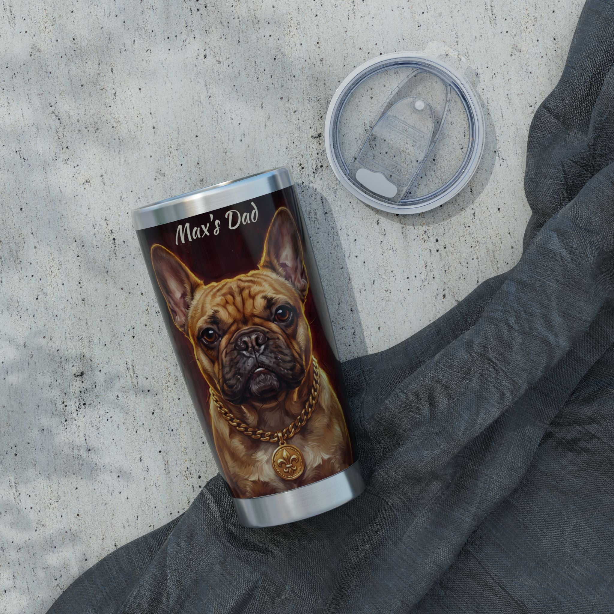 Personalized Frenchie Tumbler – Frenchie Dad Travel Mug, Custom Name Gift for Dog Dad