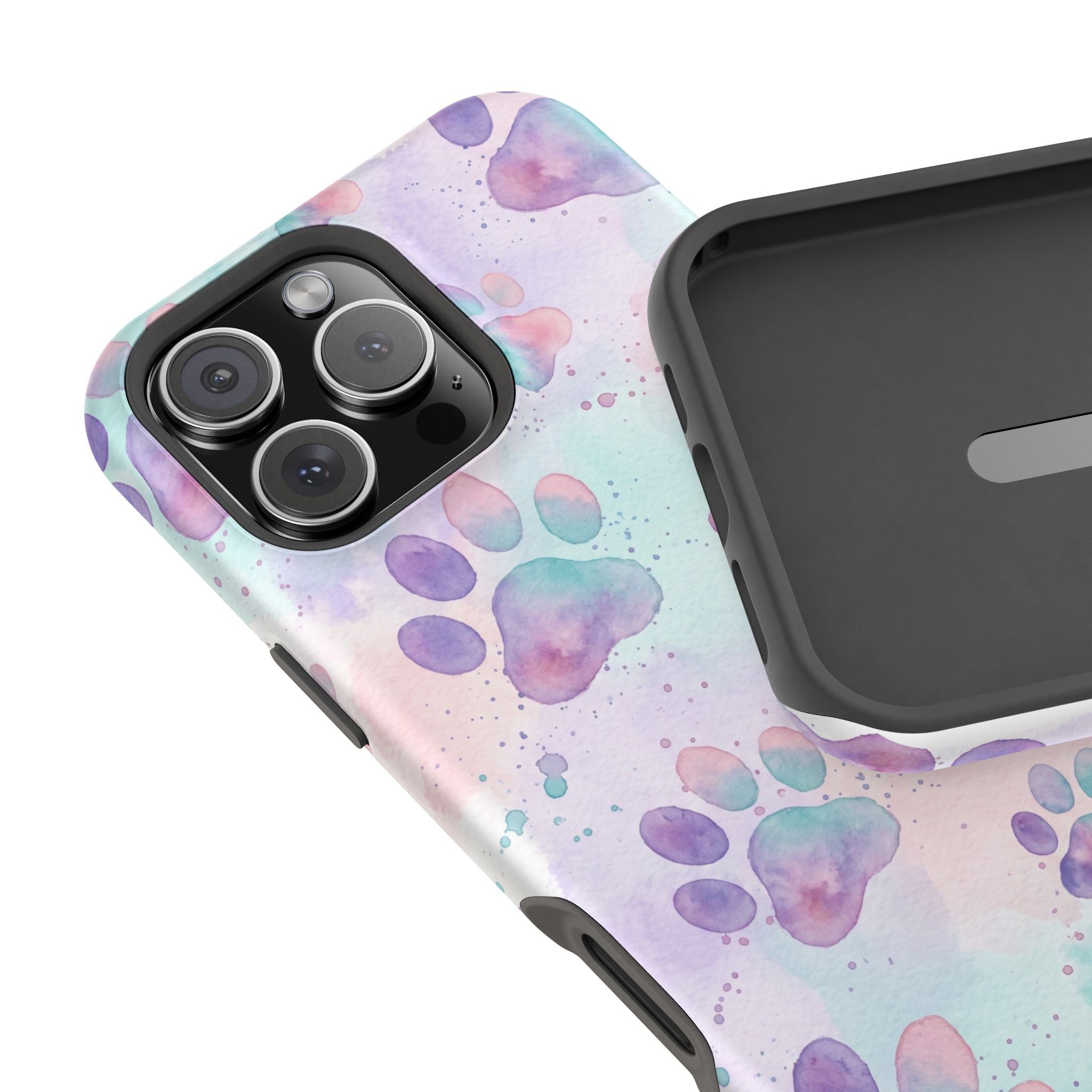 Watercolor Paw Print Phone Case — Impact-Resistant Wireless Charging Cover